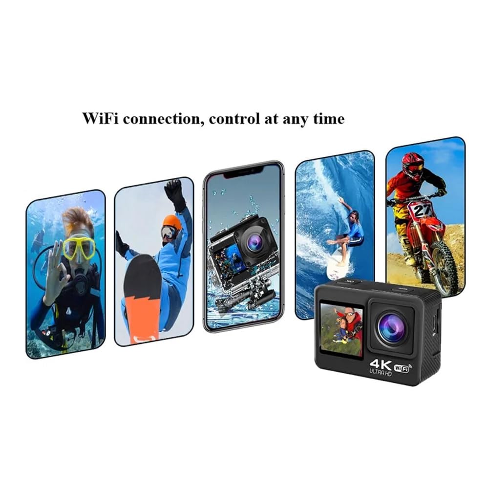 Vervmczn HD 4K/30FPS Action Camera with 2.0 Inch Screen & WiFi Remote - Waterproof Sports Camera for Cycling, Diving, Hiking, and Outdoor Adventures