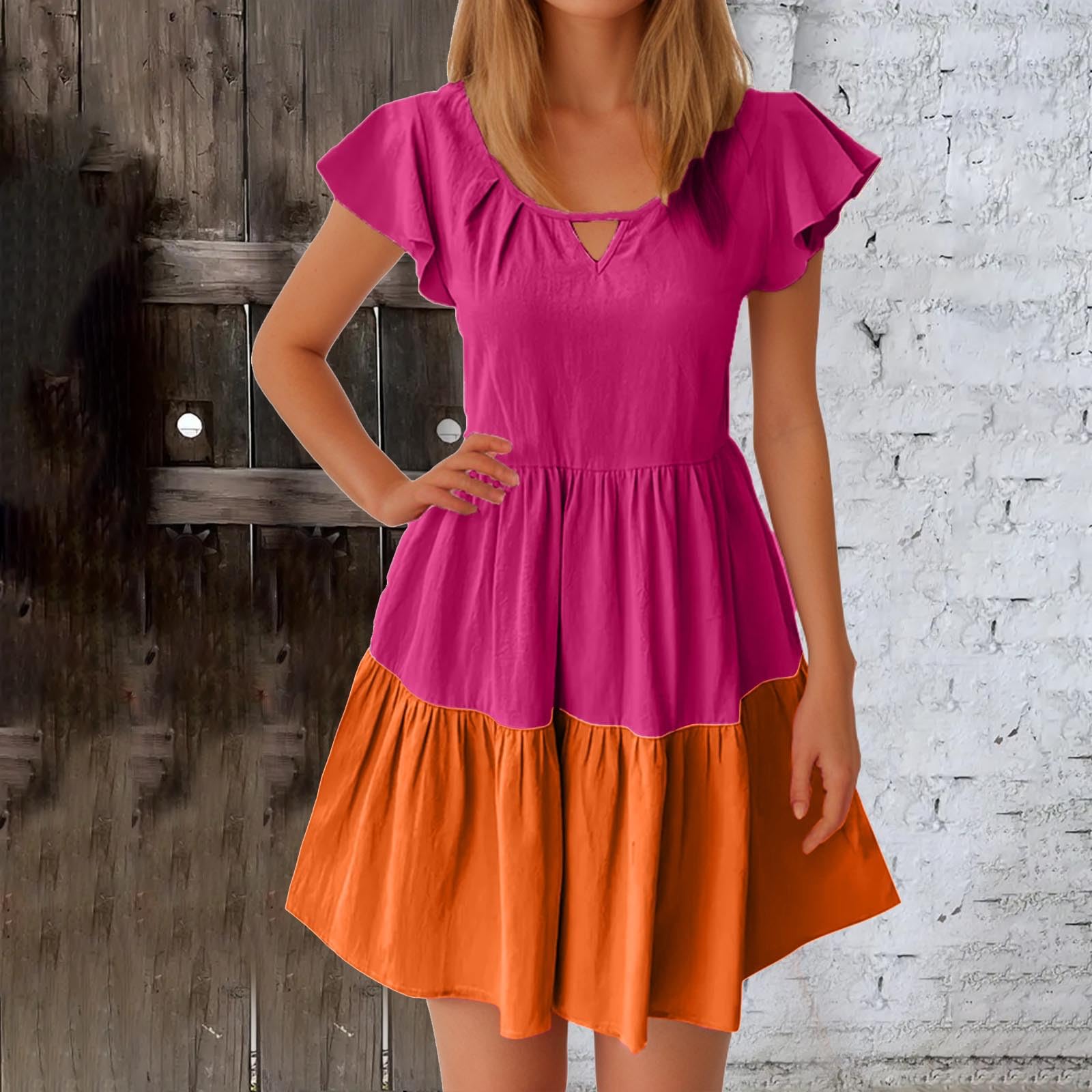 Yardsong Women's Summer Casual Boho Dress 2025 - A-Line Ruffle Sleeve Keyhole Mini Dress for Beach Vacation, Party & Outdoor Date | Lightweight Swing Dress for Tropical Getaway, Music Festival & Summer Outings