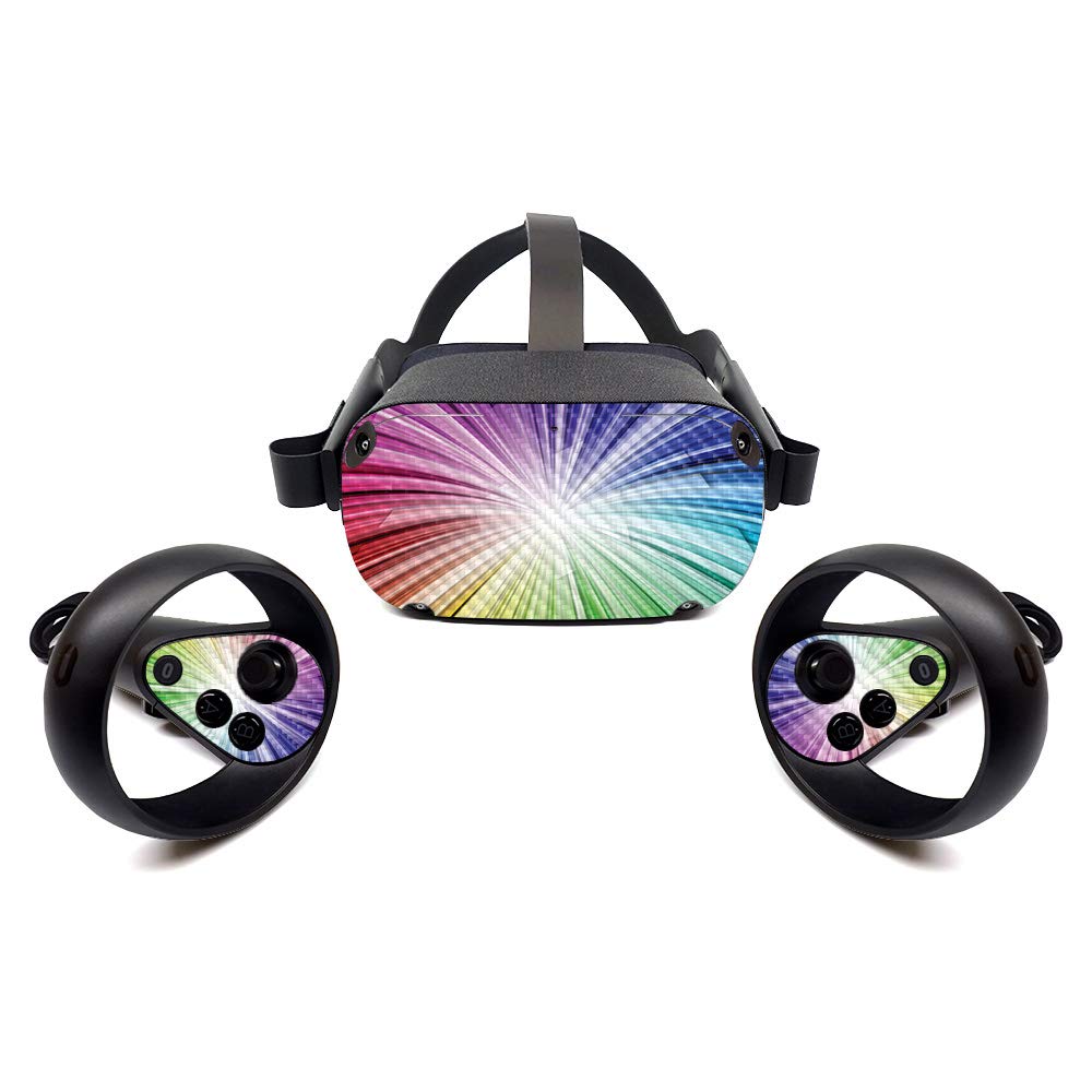MightySkins Carbon Fiber Skin for Oculus Quest - Rainbow Explosion | Protective & Durable Textured Cover | Easy to Apply & Remove | USA-Made VR Accessory | Perfect for Gaming, Streaming & VR Enthusiasts