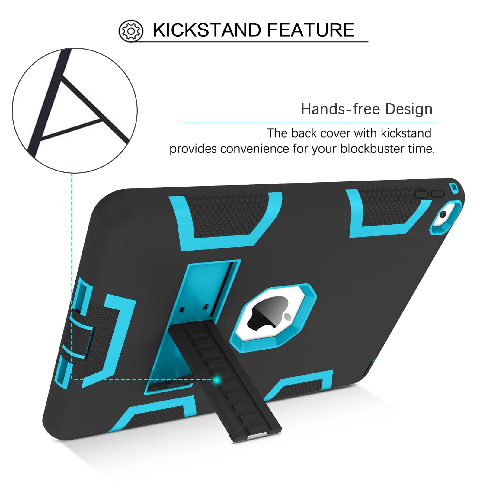 BENTOBEN iPad Air 2 Case (2nd Generation) - 3-in-1 Heavy Duty Shockproof Protective Cover with Kickstand for Kids, Women & Men - Compatible with iPad Air 2 A1566/A1567 (2014 Model) - Black/Blue - Perfect for Home, School & Travel Use