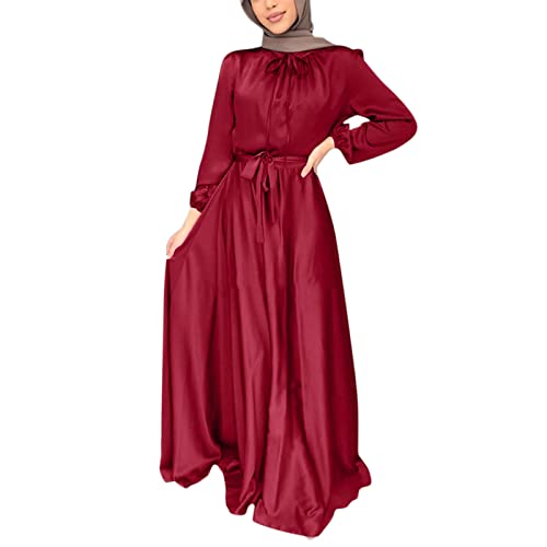 Sexy Winter Dress for Women - Elegant Muslim Abaya with Lantern Sleeves, Solid Color Casual Party Dress | Perfect for Islamic Events, Weddings & Formal Occasions