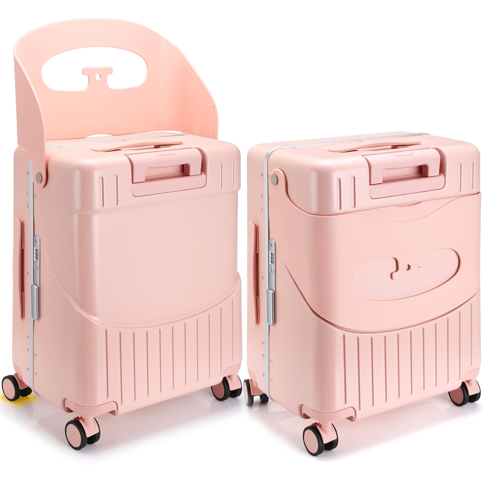 22 Inch Kids Ride-On Carry-On Luggage with Seat - Expandable Spinner Wheel Suitcase with TSA Lock for Air Travel - Pink (Perfect for Family Vacations & Airport Adventures)