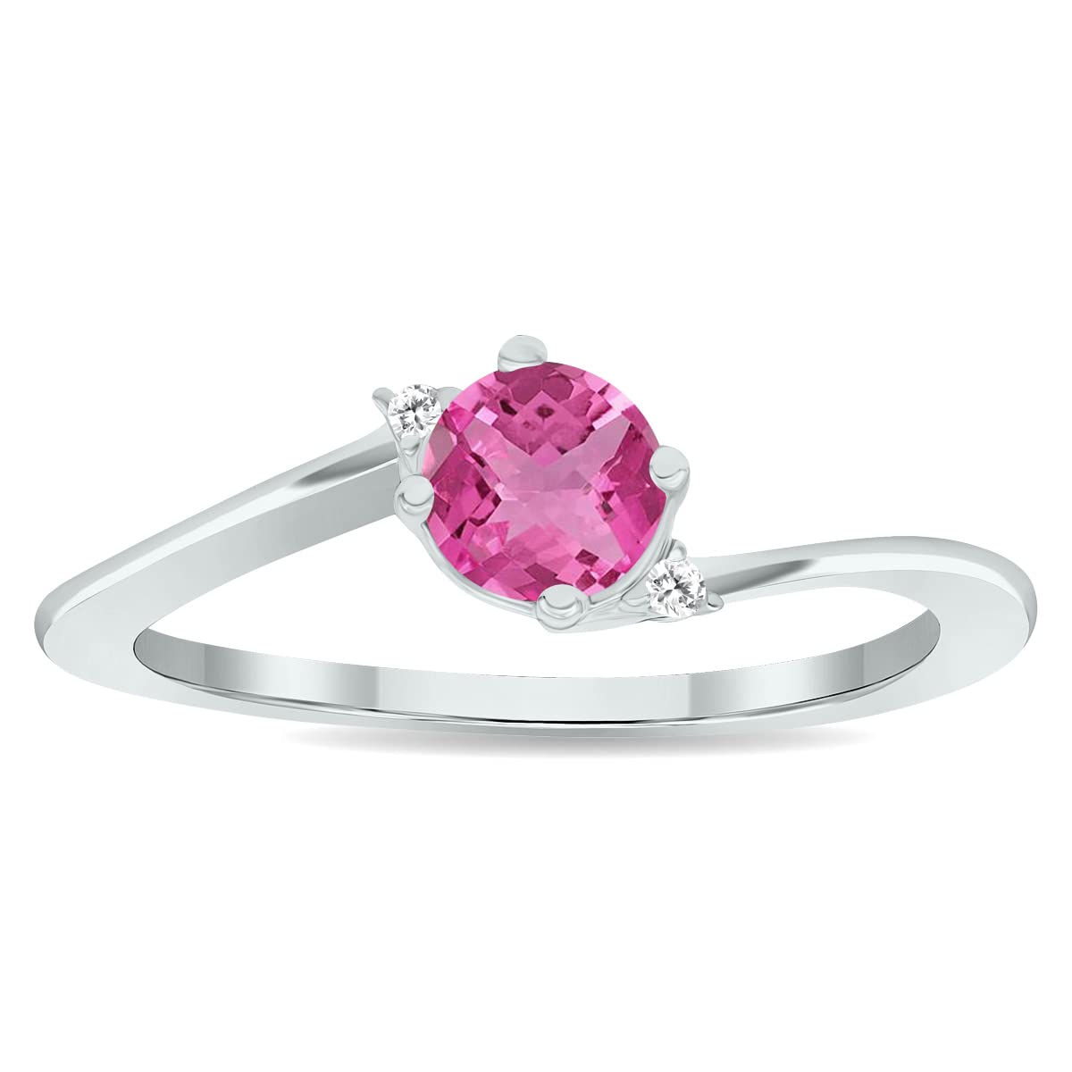 10K White Gold Women's Pink Topaz & Diamond Wave Ring – Elegant Jewelry for Weddings, Parties & Special Occasions