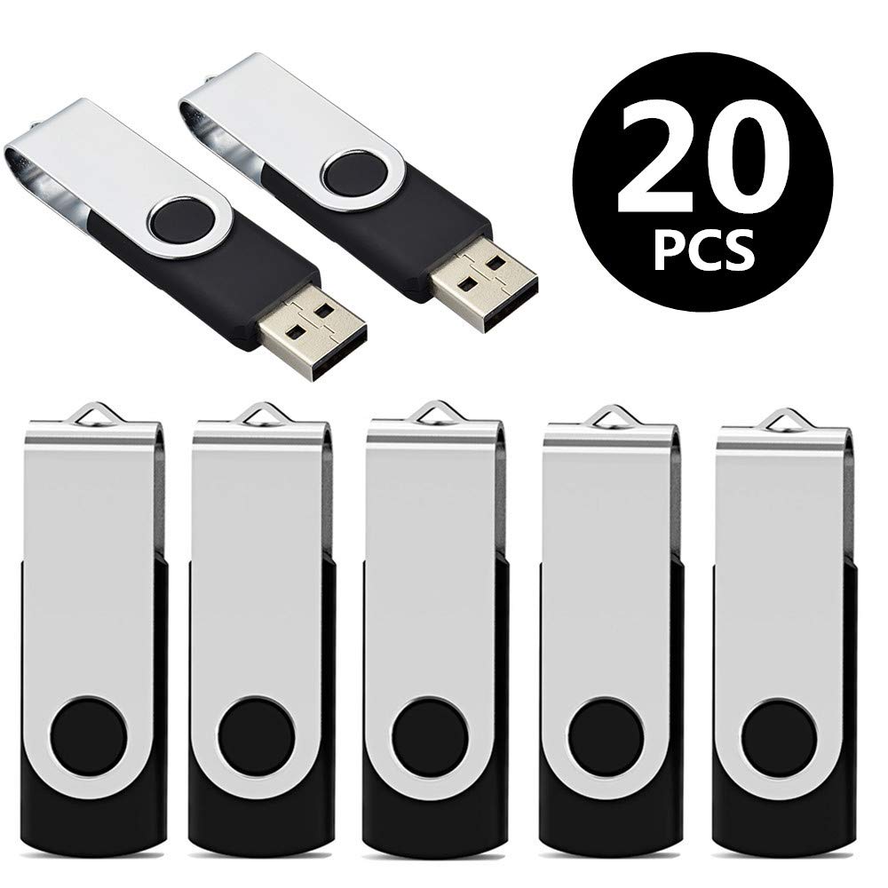 Aiibe 16GB USB 2.0 Flash Drive 20 Pack - Bulk Thumb Drives for Data Storage, File Transfer, Backup - Perfect for School, Office, Business, Events & Promotions (16GB, Black)