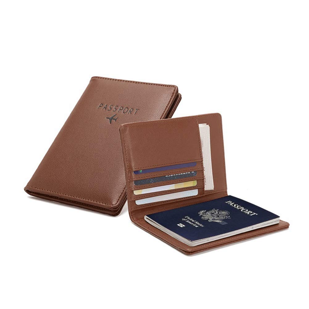 BAKUN RFID Blocking Leather Travel Wallet & Passport Holder - Family Document Organizer with Card Slots, Coffee Brown | Perfect for Airports, Vacations & International Trips