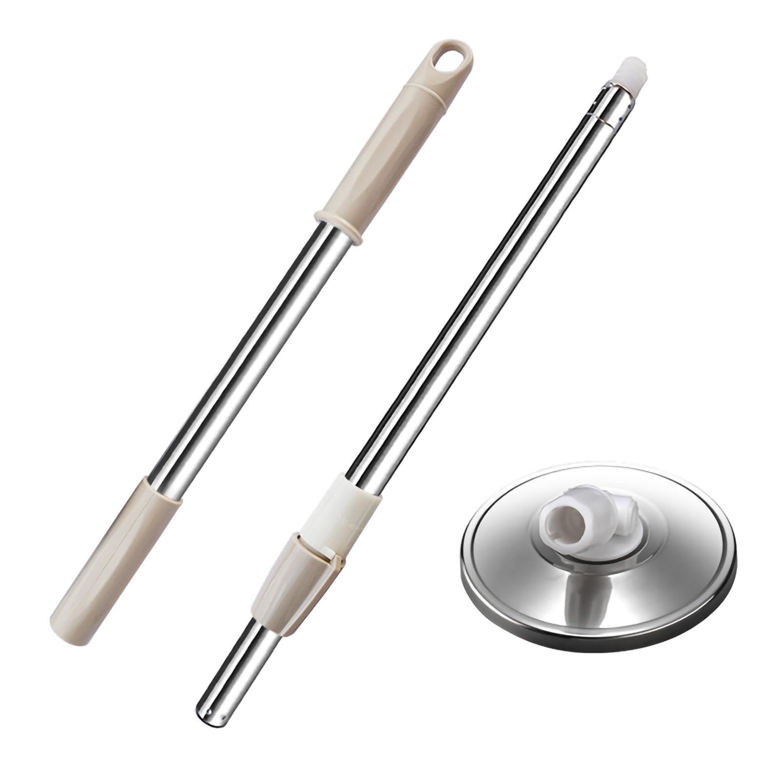 360 Degree Rotating Telescopic Spin Mop Replacement Handle - 49 Inch Stainless Steel Mop Stick for Spin Mop Bucket System (Khaki) - Perfect for Hardwood Floors, Tile & Kitchen Cleaning
