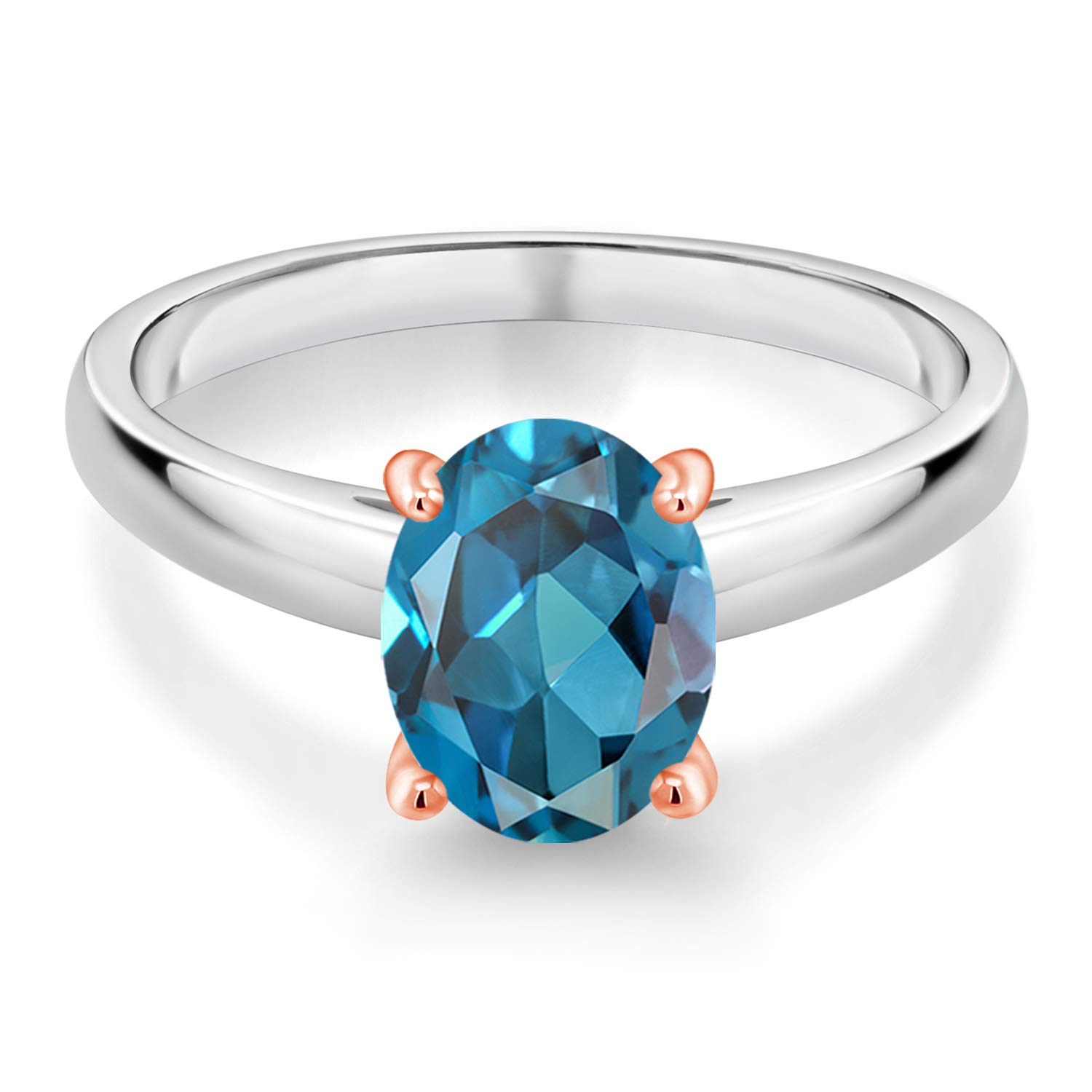 2.25 Ct London Blue Topaz Ring in 925 Sterling Silver & 10K Rose Gold - Elegant Gemstone Jewelry for Women, Perfect for Engagement, Anniversary & Special Occasions