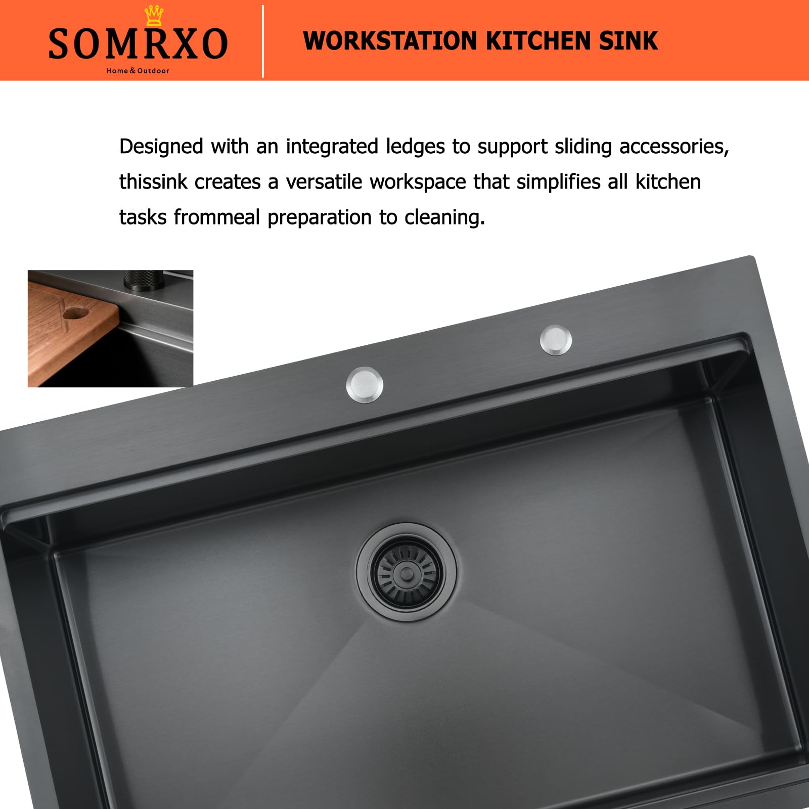 30×22 Inch Black Stainless Steel Kitchen Sink Drop In - 16 Gauge Heavy Duty 10