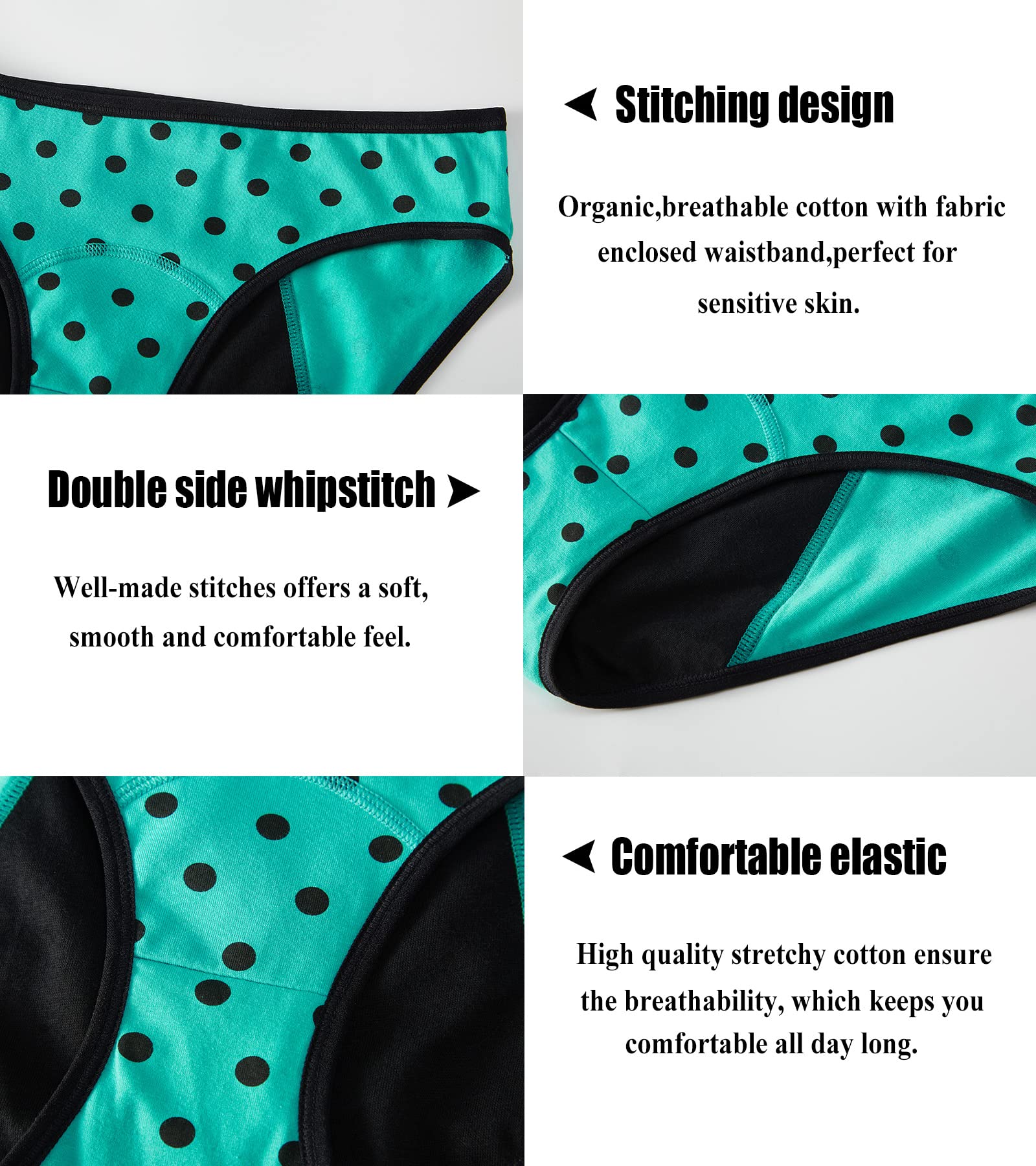 Teen Girls Period Underwear - Soft Cotton Panties for Juniors Age 8-18 - Comfortable & Absorbent for School, Sports & Sleep