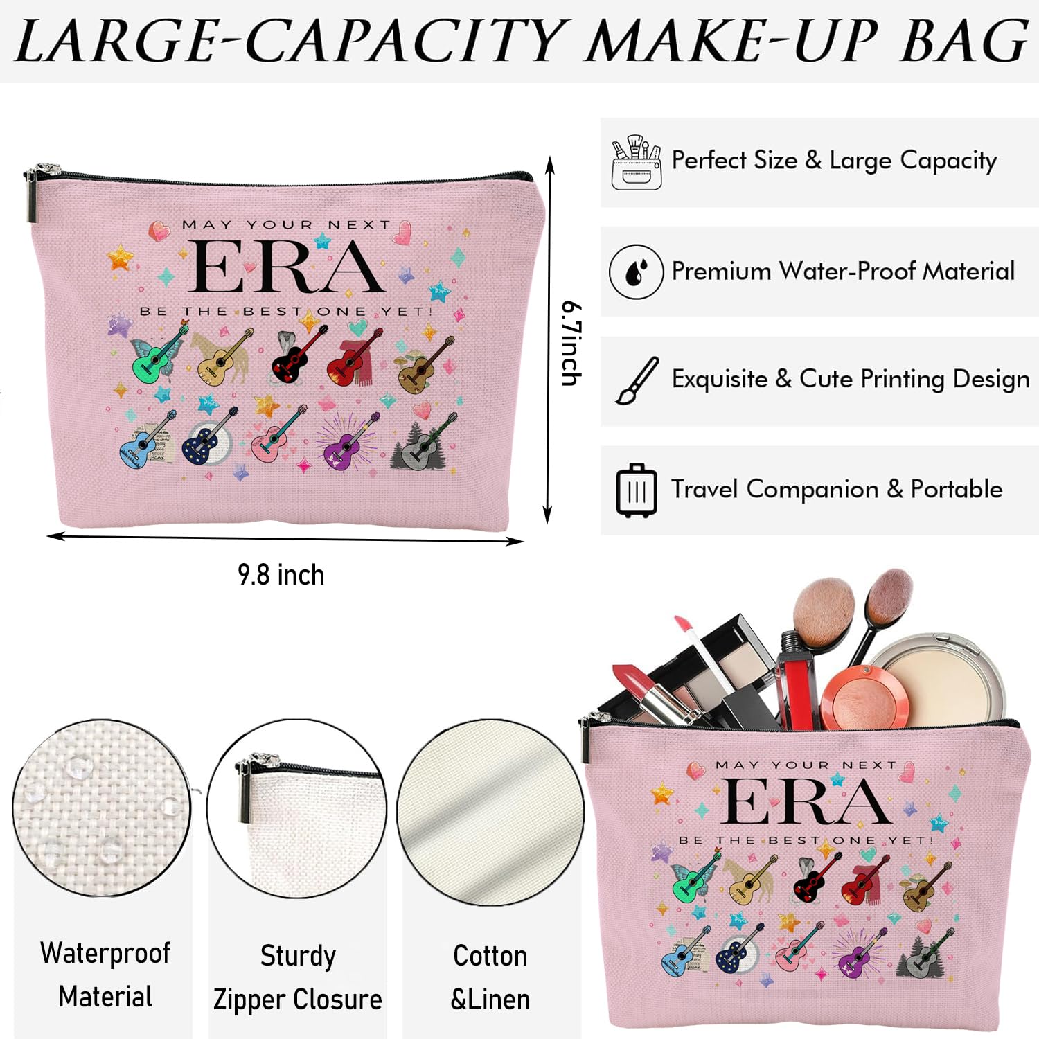 Next Era Makeup Bag - Singer Merch with Music Guitar Design - Perfect Cosmetic Pouch for Music Fans - Great Gift for Women, Birthday, Mother's Day, Nurse & Graduation - Ideal for Concerts, Travel & Daily Makeup Storage