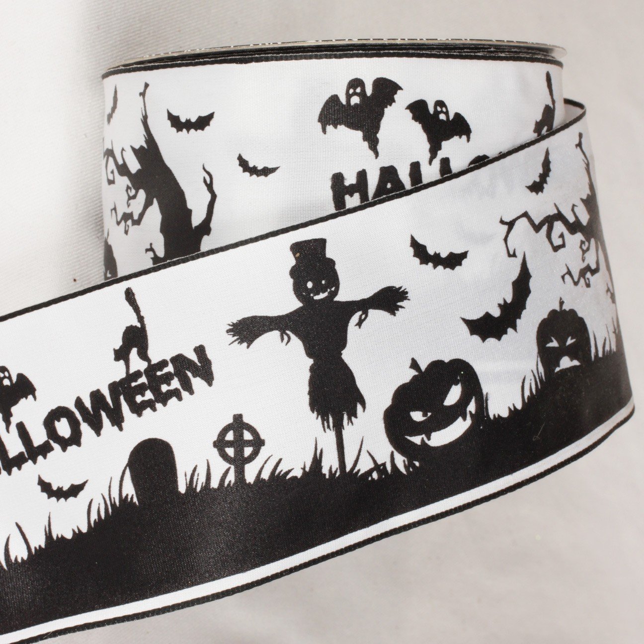 Halloween Black and White Print Wired Craft Ribbon - 2.5 Inch x 40 Yards Spool - Perfect for DIY Decorations, Gift Wrapping, and Party Favors