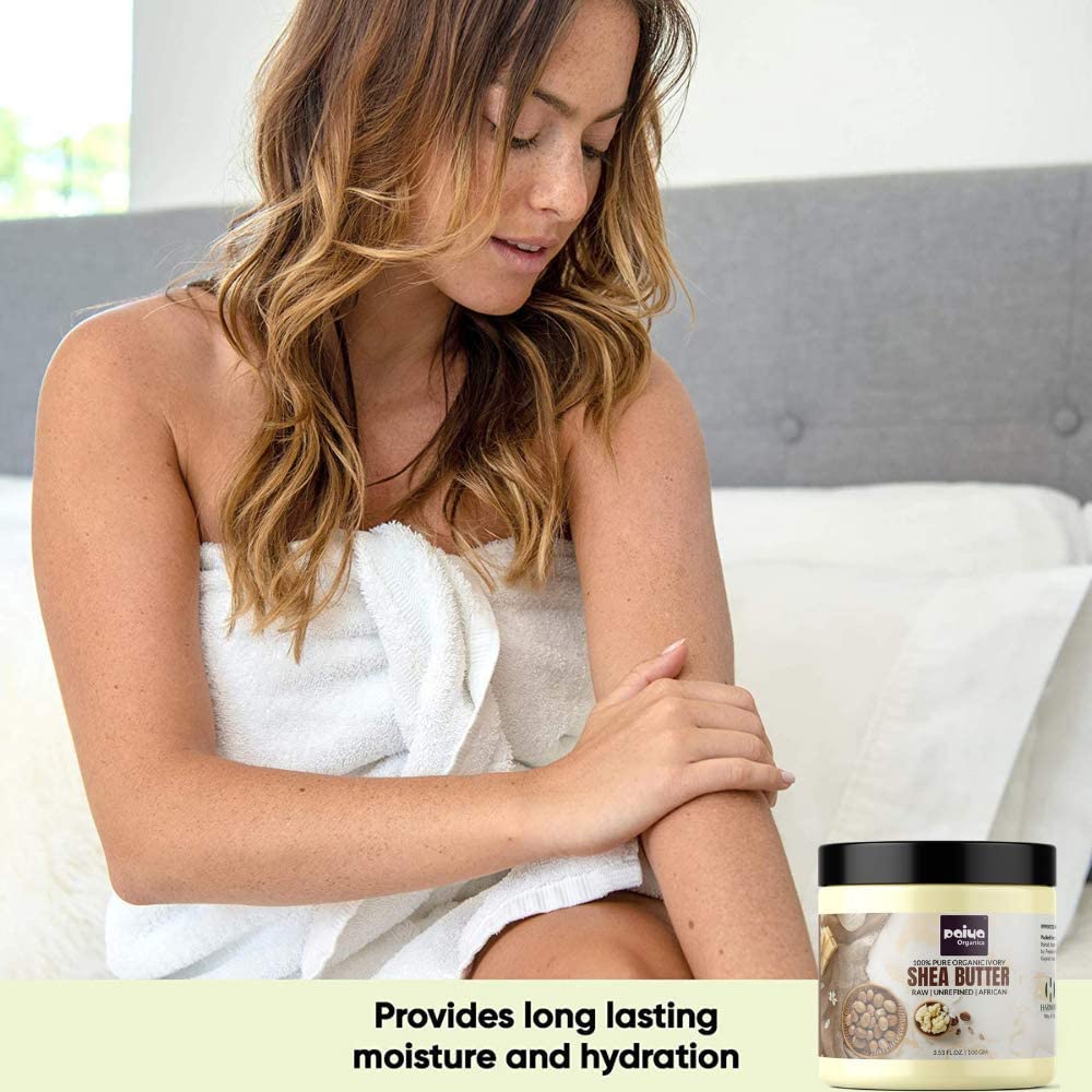 Organic Raw Unrefined Ivory Shea Butter for Face, Hair & Skin Care - 100% Pure Natural Moisturizer for Dry Skin, Stretch Marks & DIY Whipped Body Butter (7oz/200g) - Perfect for Daily Skincare Routine, Hair Masks & Homemade Beauty Products