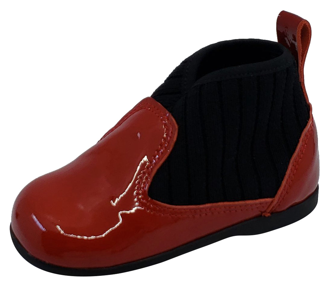Luccini Boys & Girls Red Patent Leather Sock Booties - Soft Devil Print Baby Shoes for Walking, First Steps & Fashion Outfits