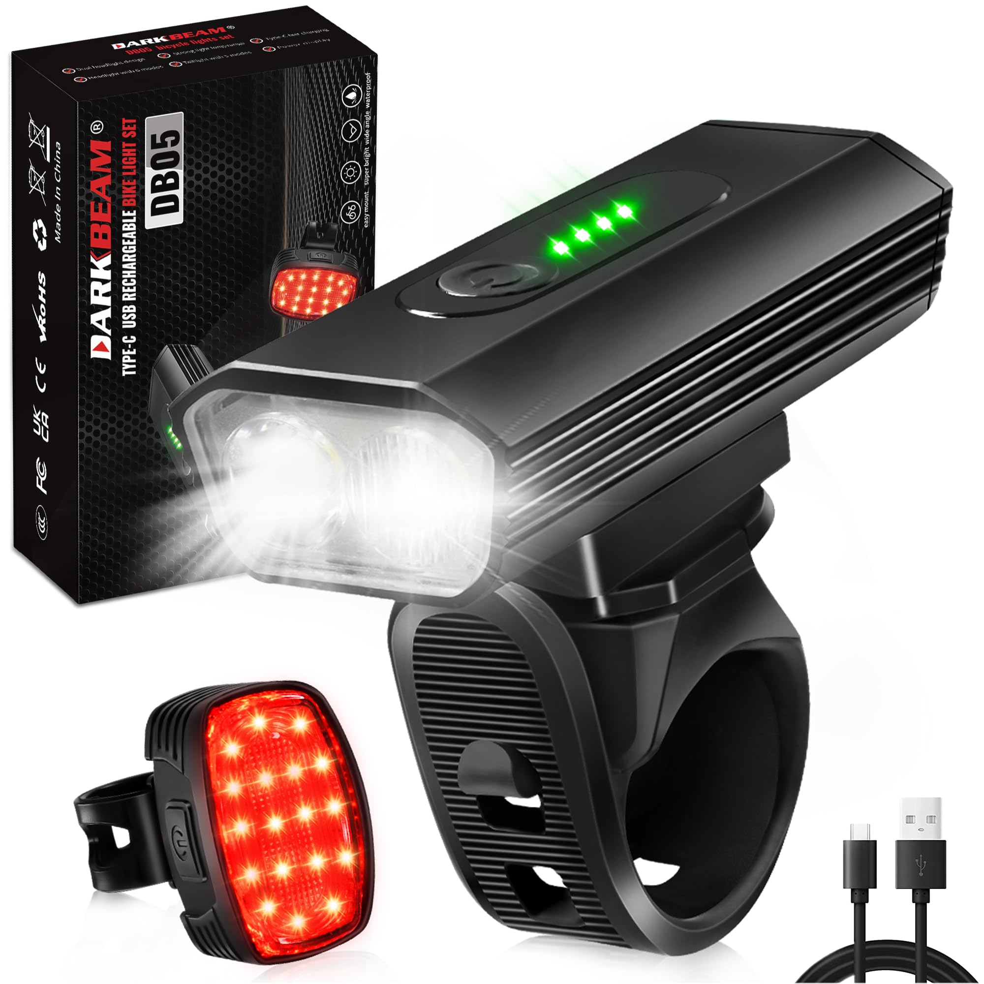 Rechargeable USB Bike Light Set - 4000LM Ultra Bright LED Bicycle Headlight & Taillight, 6+5 Modes Waterproof for Night Riding | Perfect for Road & Mountain Biking Safety Accessories