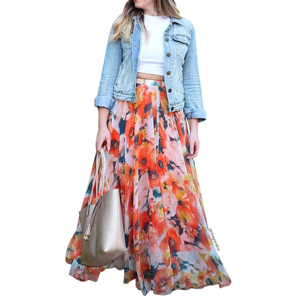 Chicwish Women's Floral Print Chiffon Maxi Skirt - Elegant Watercolor Flower Design for Summer, Beach, Wedding & Boho Outfits