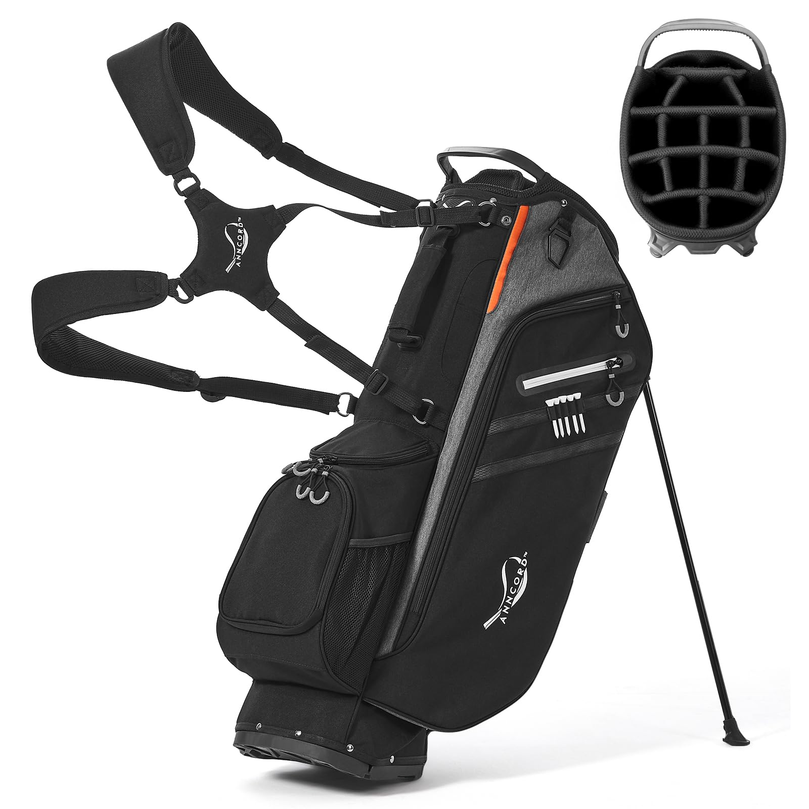 14-Way Top Divider Lightweight Golf Stand Bag with Dual Strap & Rain Hood - 7 Pockets Portable Golf Club Bag for Men & Women | Perfect for Course Play, Driving Range & Travel