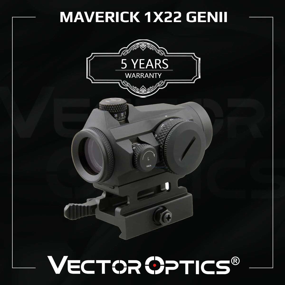 Vector Optics Maverick GenII 1x22 Red Dot Sight - Tactical Rifle Scope with QD Mount for Hunting & Airsoft | Compatible with .308 & Real Firearms | Ideal for Close-Range Shooting, Tactical Training & Outdoor Adventures