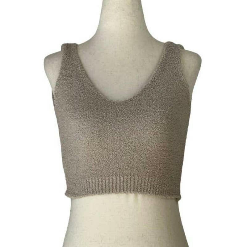 Luxury Solid Color V Neck Crop Top Women's Fashion Taupe - Perfect for Casual Outings, Summer Wear & Layering