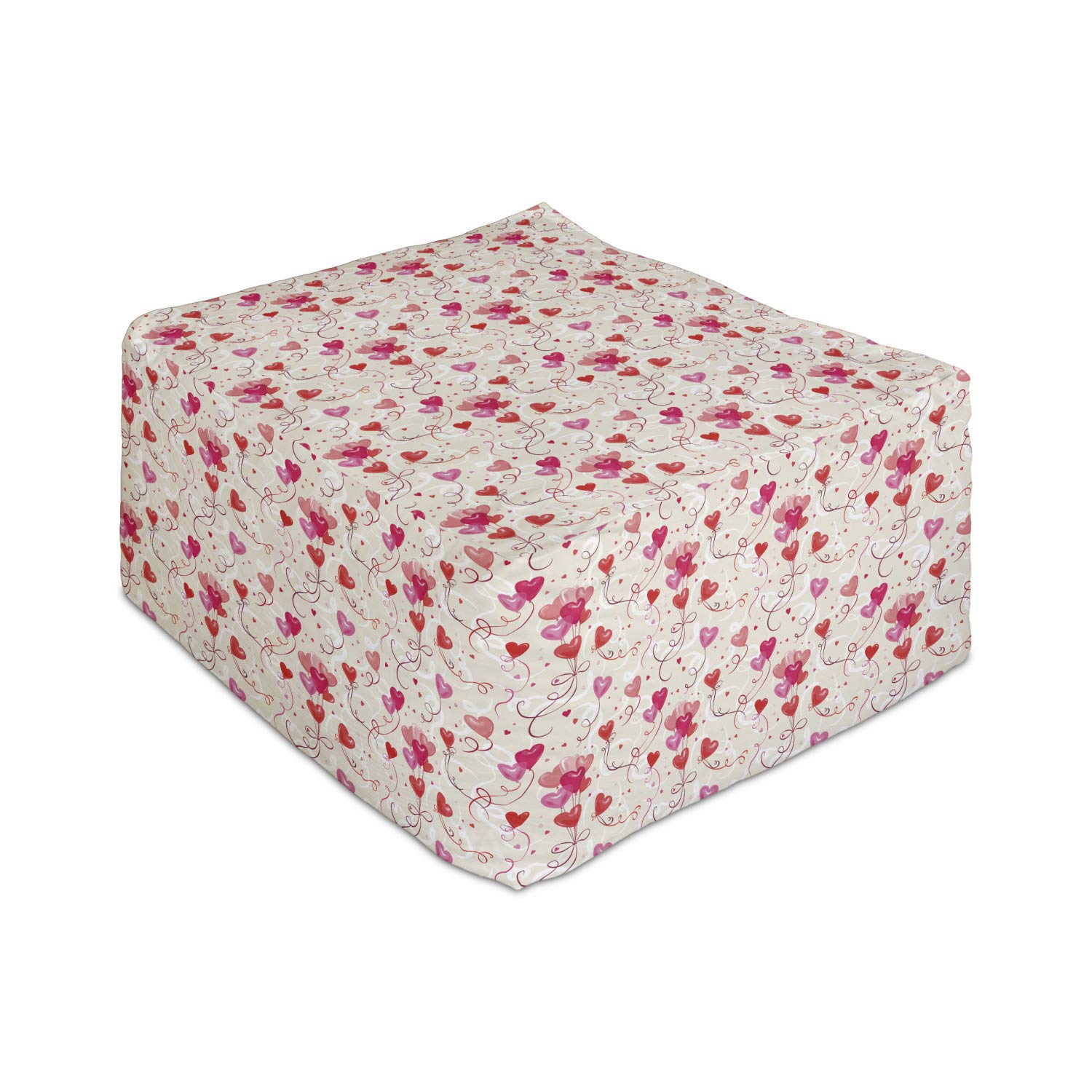 Ambesonne Valentine's Day Heart Balloon Print Rectangle Pouf Foot Stool - 25