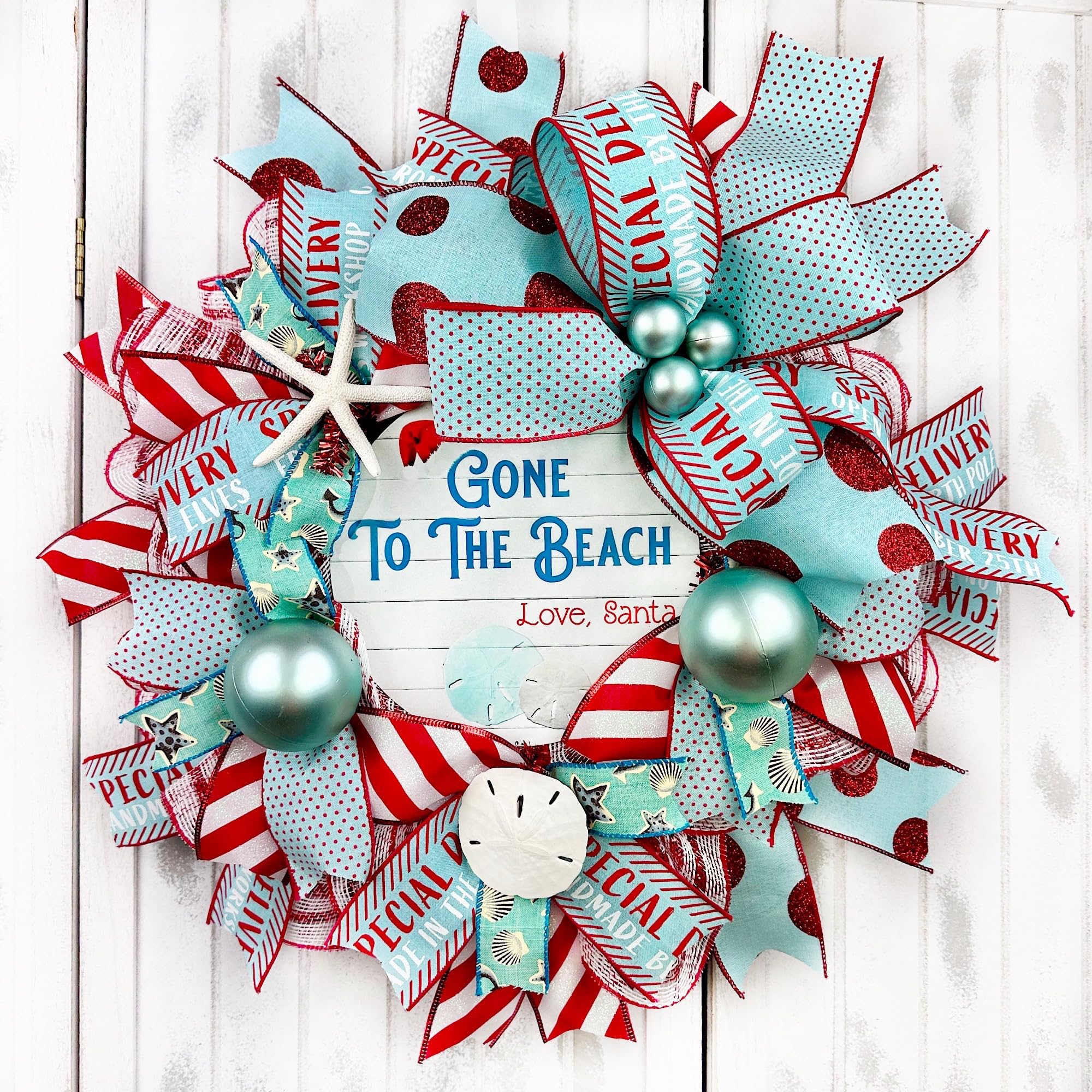 Handmade Coastal Christmas Wreath - Beach & Nautical Theme with Sand Dollar, Starfish Ornaments & Rope Knots - Perfect for Holiday Door Decor, Seaside Home & Christmas Gifts