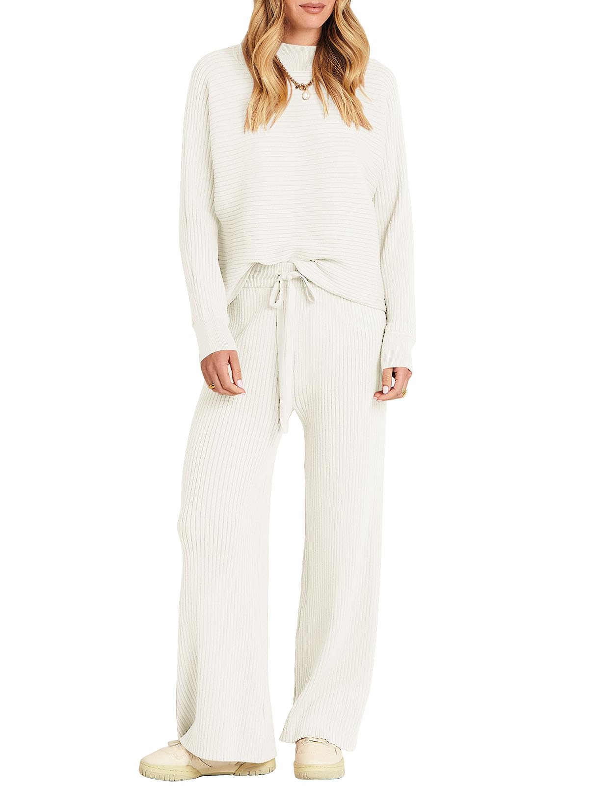 ANRABESS Women's Two Piece Outfits - Cozy Knit Sweater Crop Top & Wide Leg Pants Lounge Set | Trendy Fall 2024 Travel Clothes | Perfect for Casual Wear, Vacation Outfits & Cozy Home Relaxation