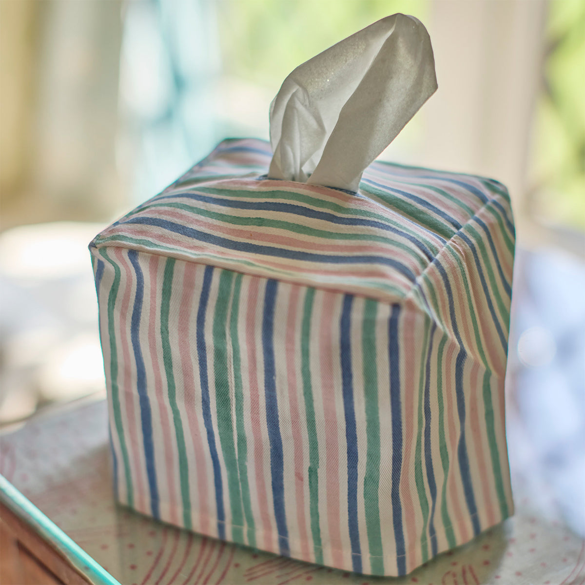 Elegant Striped Fabric Tissue Box Cover - Decorative & Washable Home Decor for Living Room, Bedroom, or Office