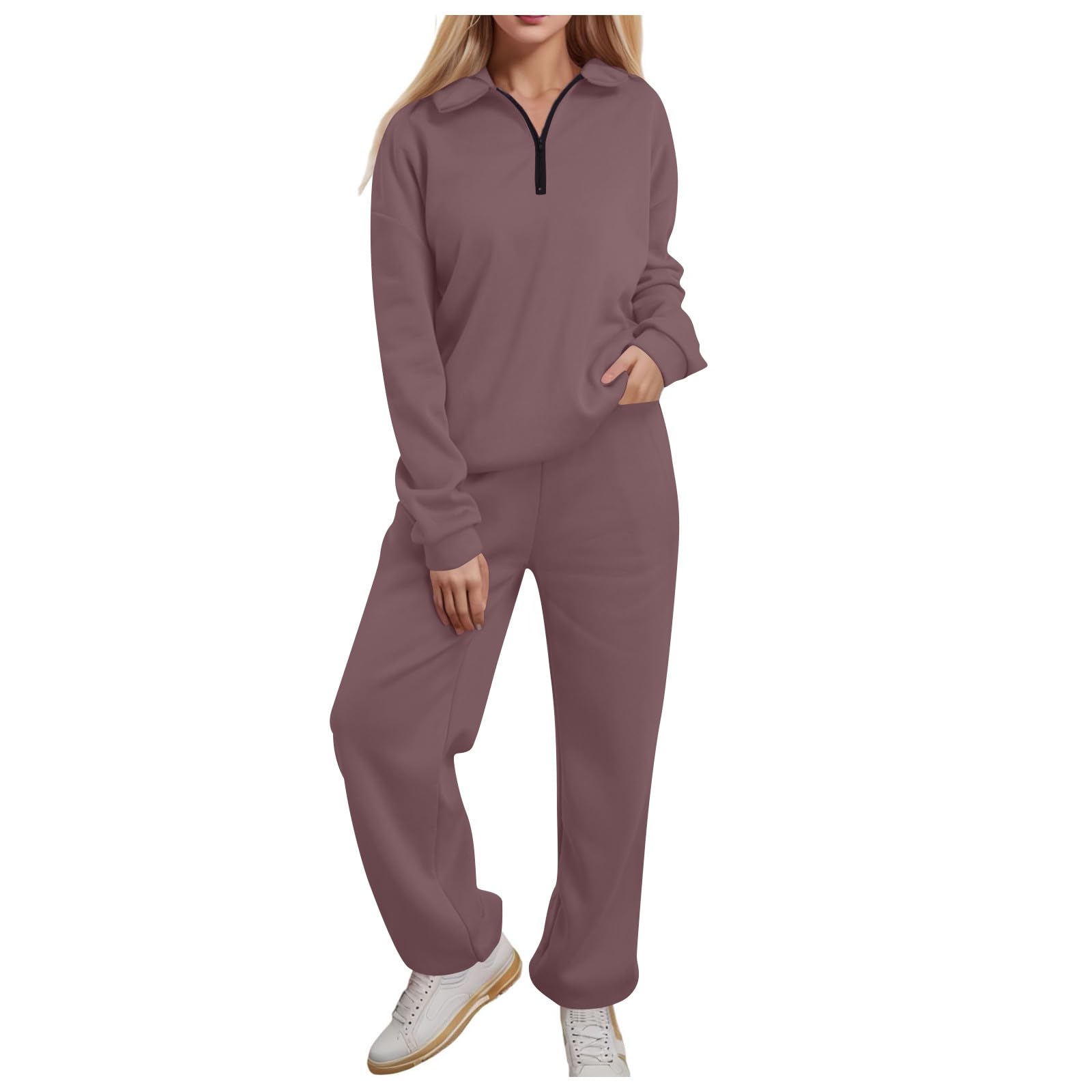 Women's 2-Piece Lounge Set - Oversized Half Zip Hoodie & Baggy Sweatpants Comfy Outfit | Fall Fashion Sweatsuit for Casual Wear, Home Relaxing & Street Style