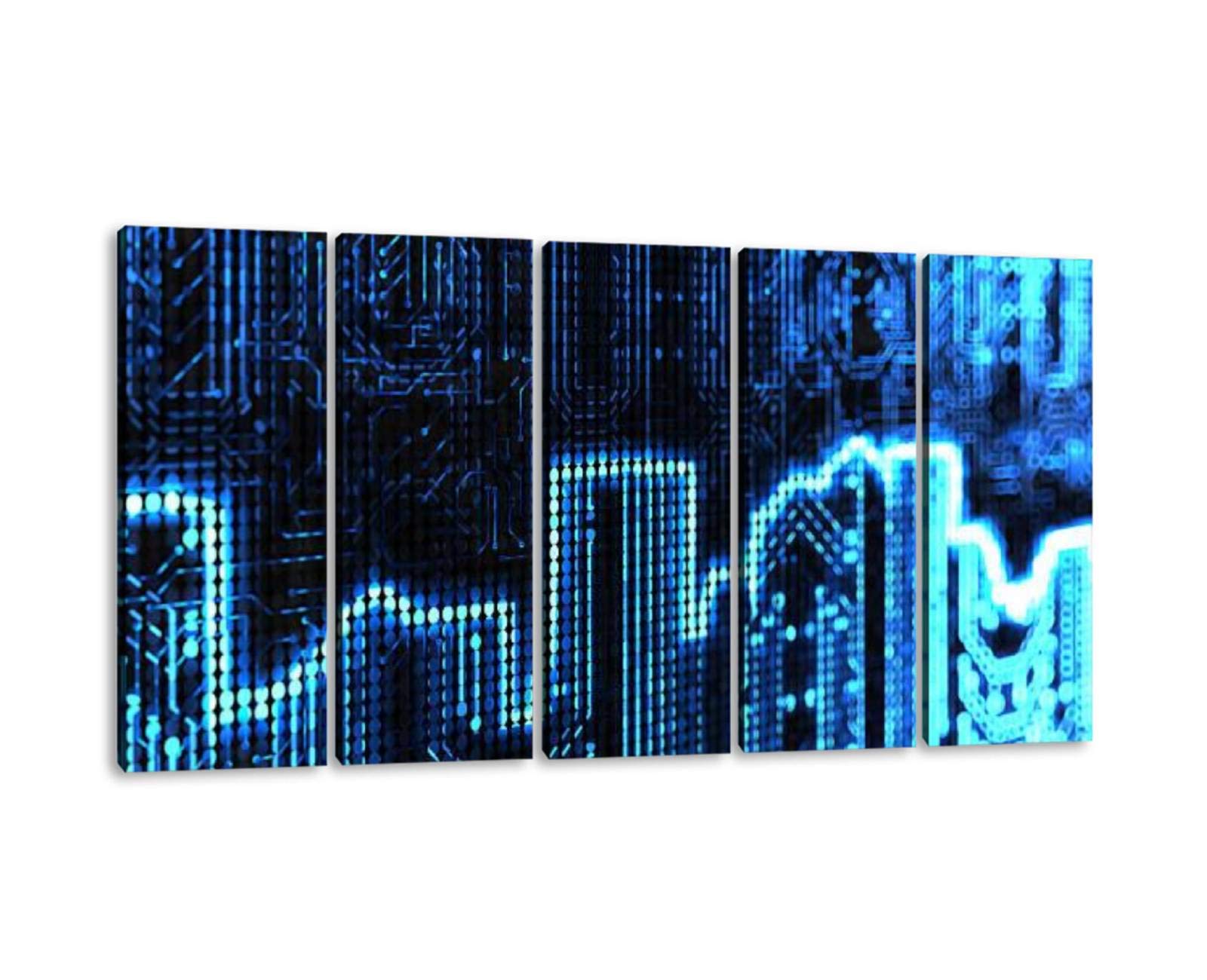 KiiAmy 5-Panel Modern Cityscape Canvas Wall Art - Framed Electronic Theme Painting for Office & Bedroom Decor (60''W x 32''H) - Perfect for Contemporary Home & Workspace Interior Design