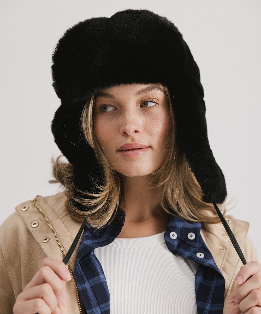 Logan Faux Fur Trapper Hat for Men Women - Winter Warm Fleece Lined Ear Flap Hat - Outdoor Hunting Skiing Snowboarding Hats
