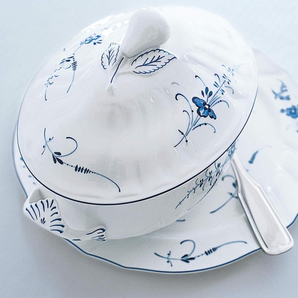 Villeroy & Boch Vieux Luxembourg Oval Soup Tureen - 92 oz White & Blue Premium Porcelain Serving Bowl - Elegant Dinnerware for Formal Dining, Holiday Entertaining & Restaurant Use