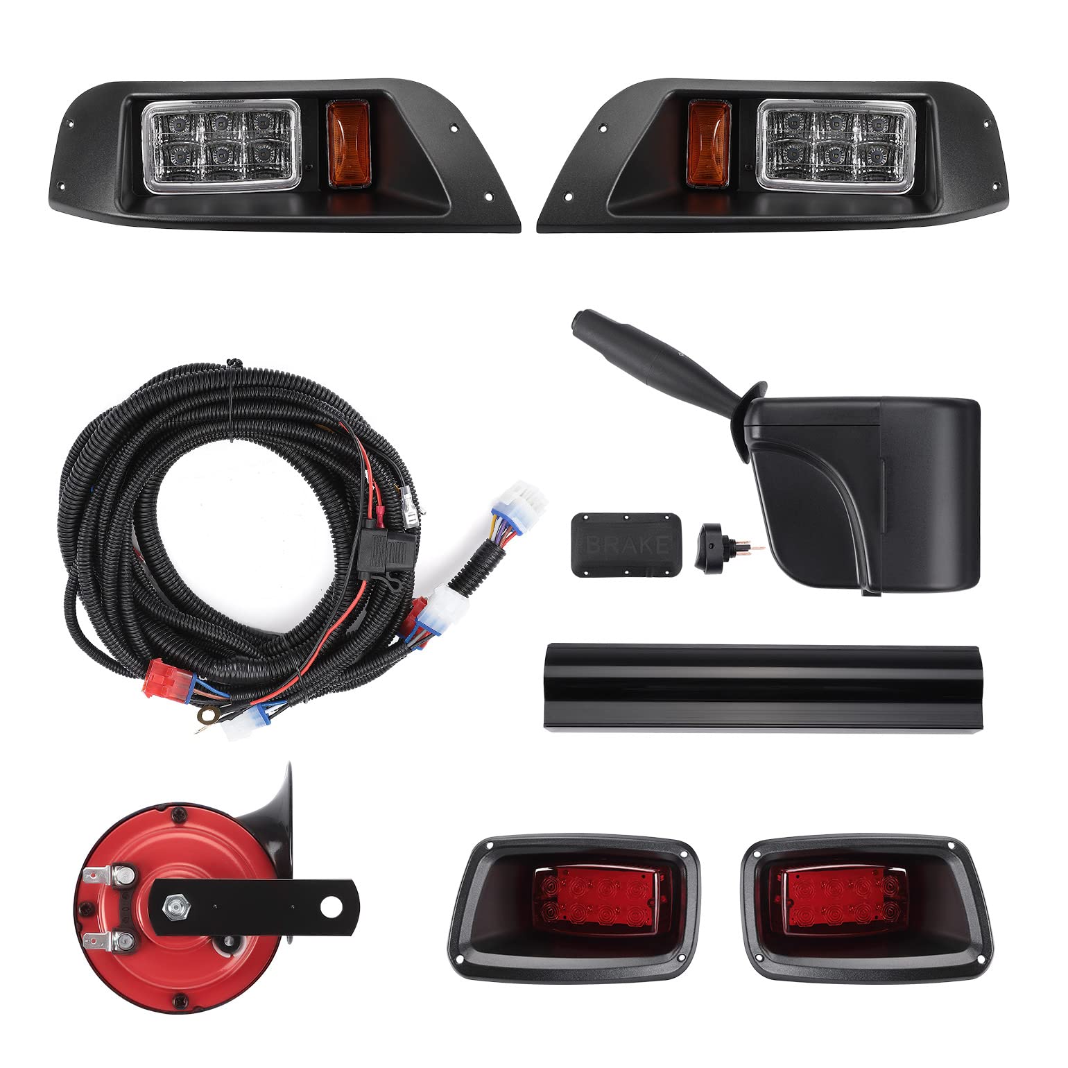 KEMIMOTO Deluxe Golf Cart LED Light Kit for EZGO TXT 1996-2013 - 12V Street Legal LED Headlights, Taillights with Turn Signals, Hazard Light Switch, Horn & Brake Pad | Perfect for Night Driving, Neighborhood Cruising & Golf Course Safety