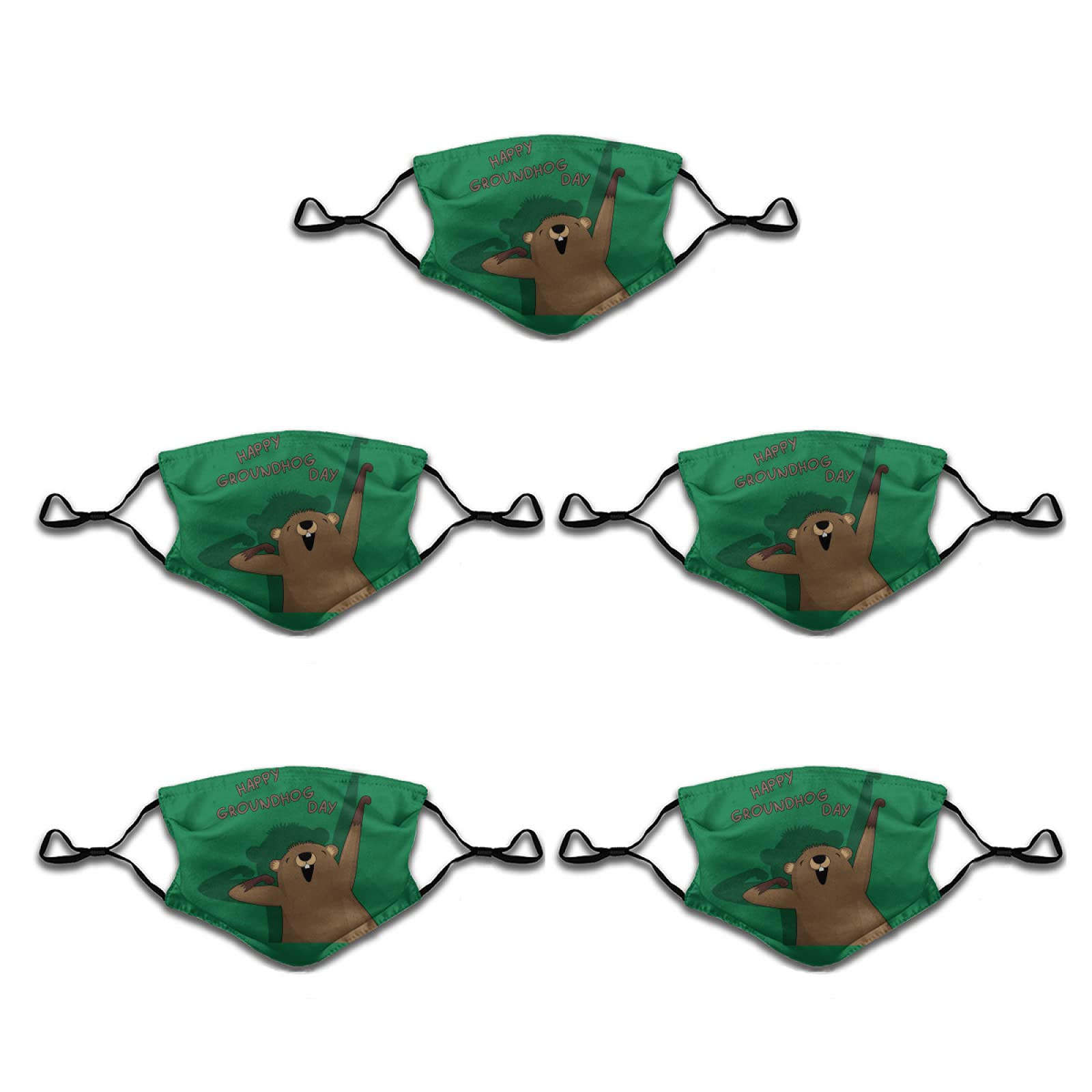 Happy Groundhog Day Cute Face Masks Set of 5 with 10 Filters - Reusable Cloth Bandanas Scarf for Men, Women & Kids - Perfect for Outdoor Activities, Travel & Holiday Celebrations
