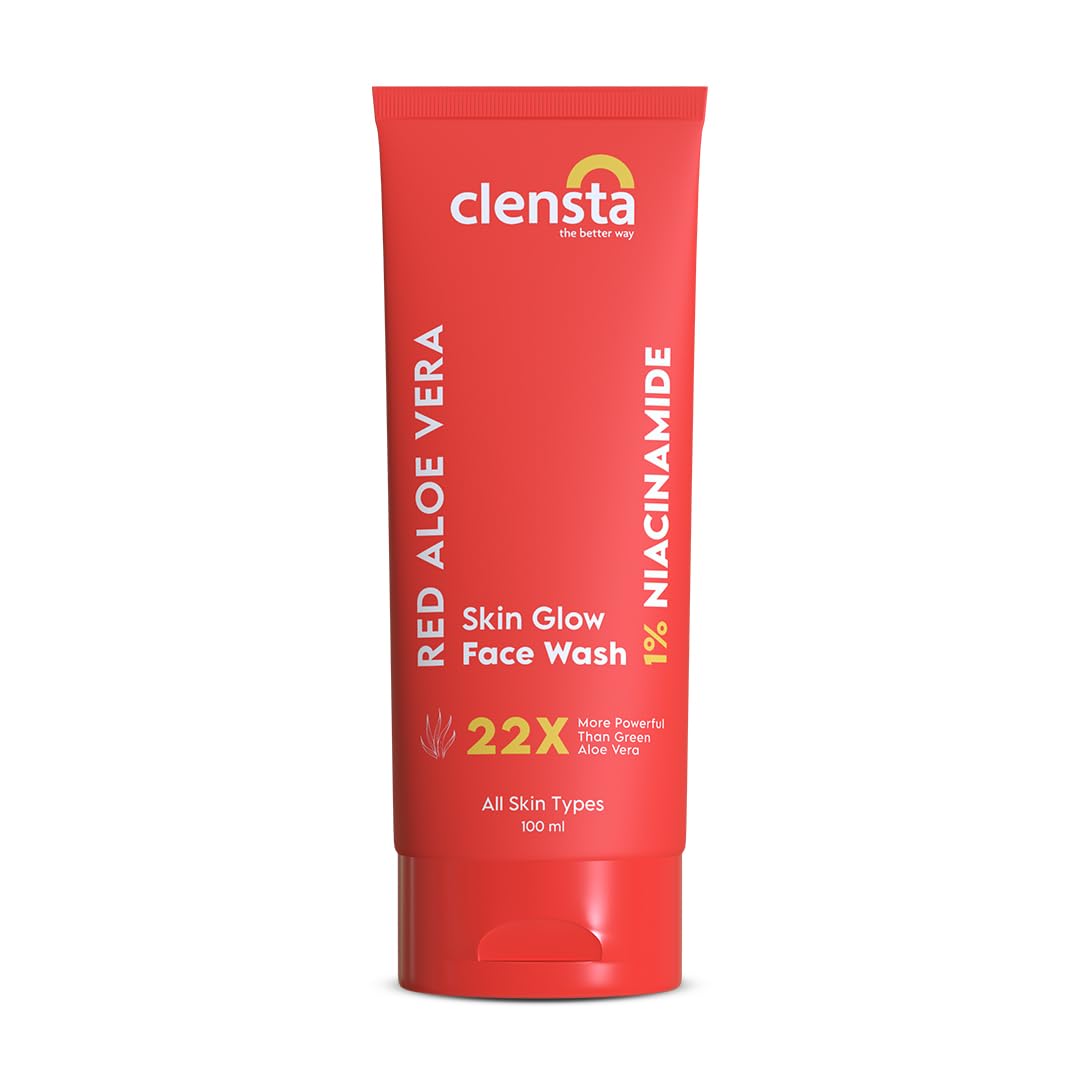 Clensta Red Aloe Vera Face Wash with Vitamin C & Niacinamide - Hydrating & Brightening Cleanser for All Skin Types (Men & Women) | 100ml | Daily Skincare Routine for Glowing Skin | NEW LAUNCH