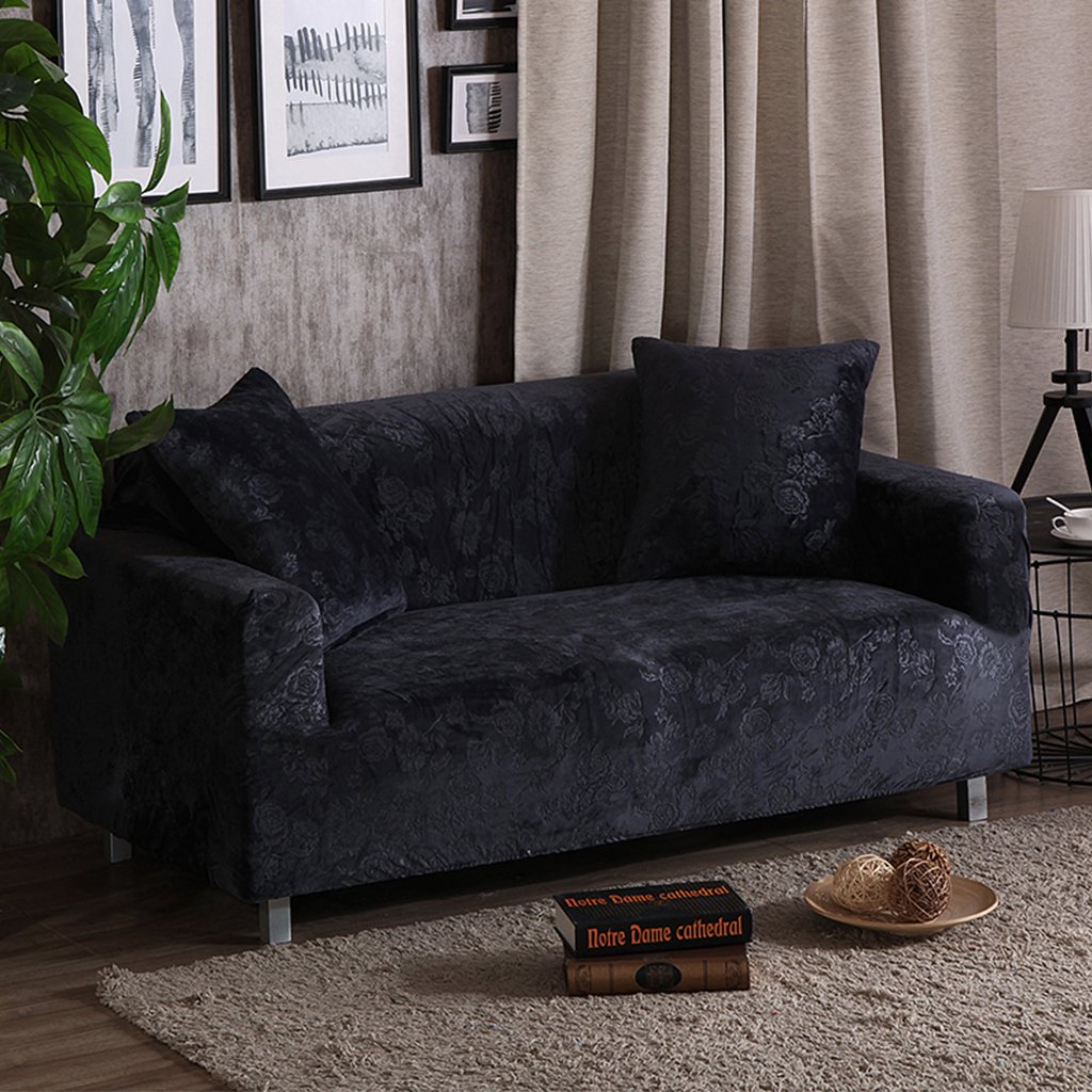Premium Thick Rose Flower Embossed Sofa Slipcover - Dustproof Armchair & Loveseat Protector (Dark Grey, 2-Piece Set) for Living Room, Bedroom & Home Decor