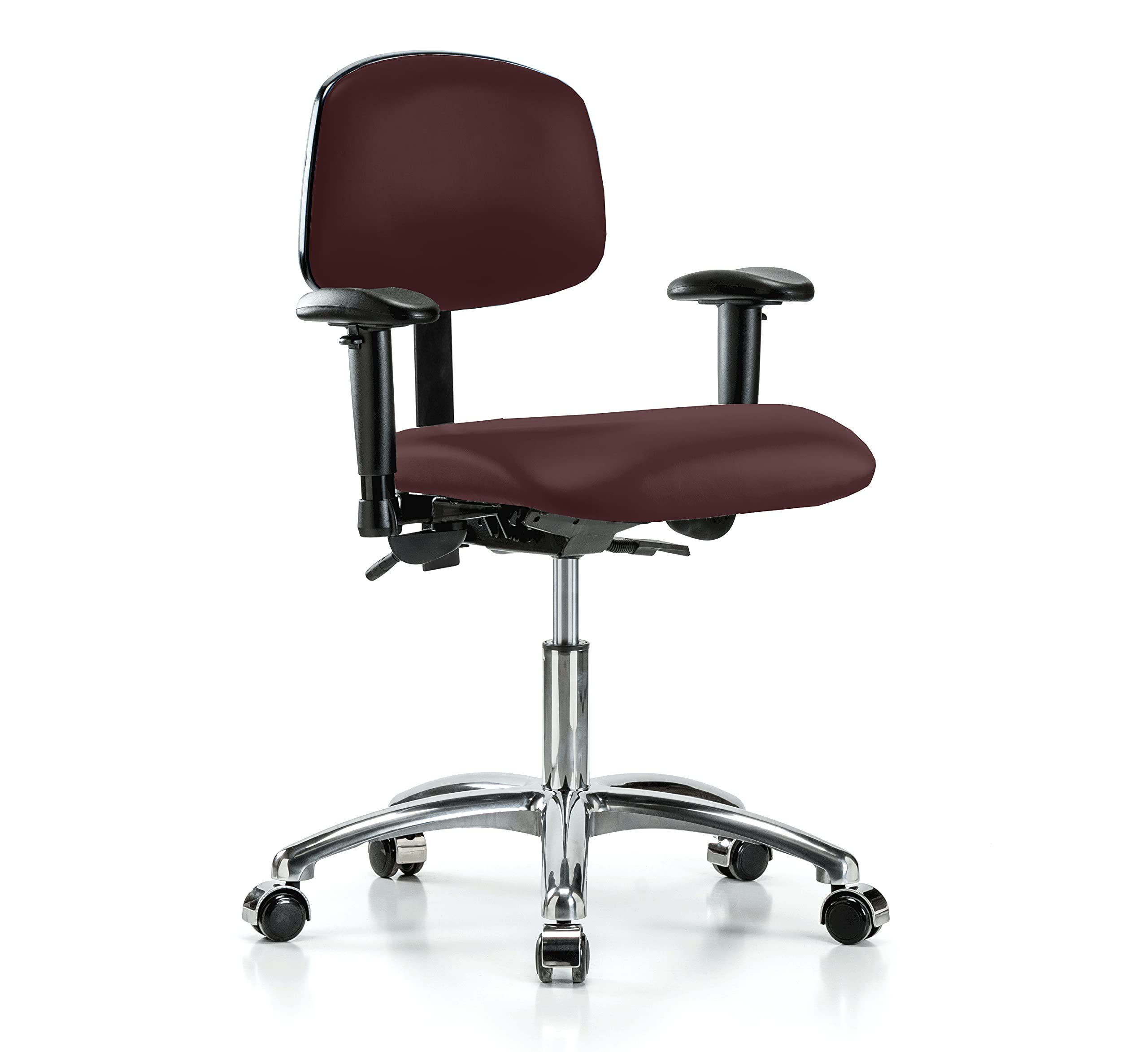 Ergonomic Swivel Office Chair with Wheels - Adjustable Height Multi-Task Rolling Chair for Carpet & Hard Floors, Burgundy Vinyl Upholstery - Perfect for Home Office, Gaming & Workspace
