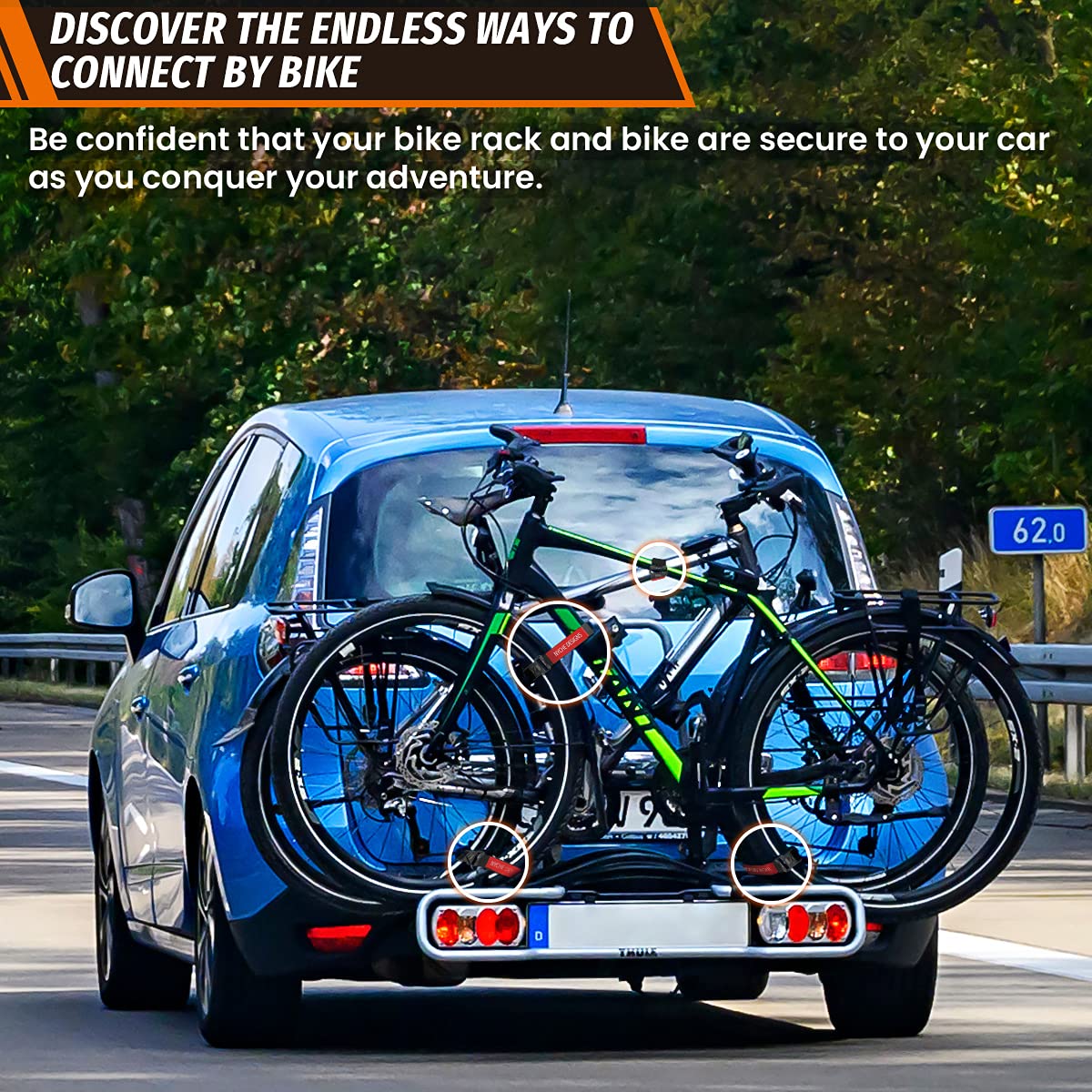 Boncas Adjustable Bike Rack Strap - Bicycle Wheel Stabilizer with Non-Slip Gel Grip | Secure Your Bike During Transport | Perfect for Road Trips, Car Roof Racks & Garage Storage