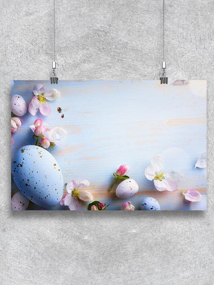 Easter Eggs and Spring Flowers Poster - Colorful Holiday Wall Art for Easter Decorations, Spring Home Decor, and Party Supplies