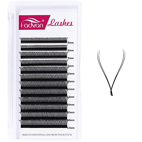 FADVAN Professional YY Lash Extensions - 0.07mm D Curl, 8-14mm Mixed Length, 2D Volume Cluster Fans for Russian Volume Lashes - Soft & Easy Premade Eyelash Extensions for Salon & Home Use