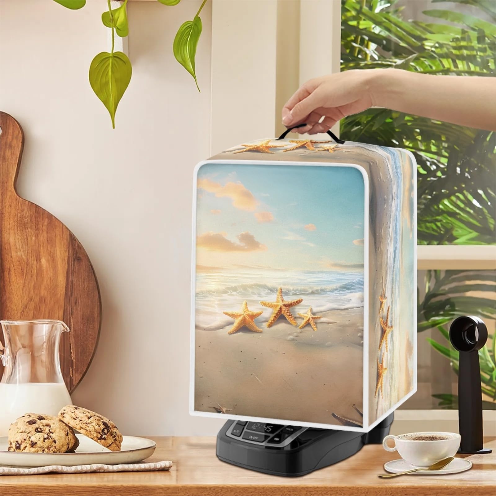 Hawaiian Starfish Beach Design Coffee Machine Cover - Stain Resistant Protective Dust Cover for Coffee Maker, Stand Mixer, Juice Maker | Foldable Kitchen Appliance Cover for Easy Storage & Care | Perfect for Home Kitchen, Office, or Outdoor Use