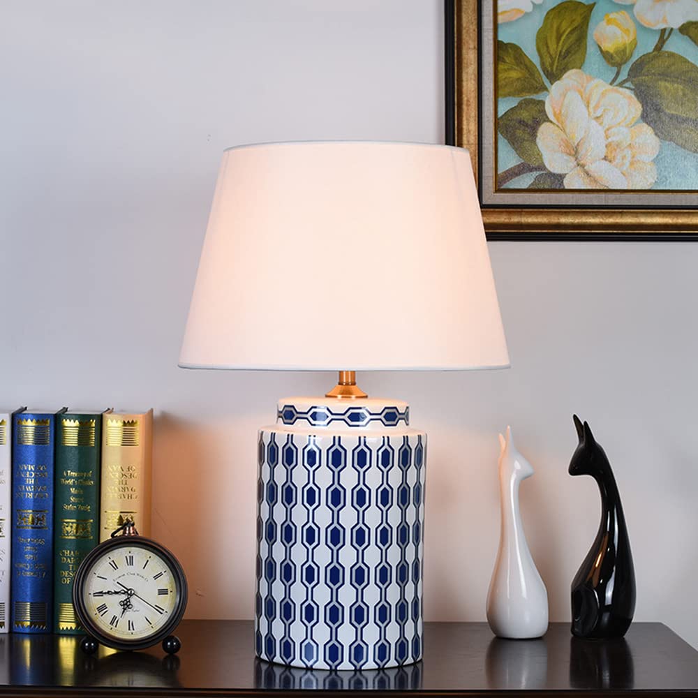 Chinese Style Ceramic Table Lamp - Modern Simple Glazed Bedside Lamp with Matching Shade for Bedroom Decor | Large Hand-Painted Ceramic Lighting for Home, Office & Reading Nook