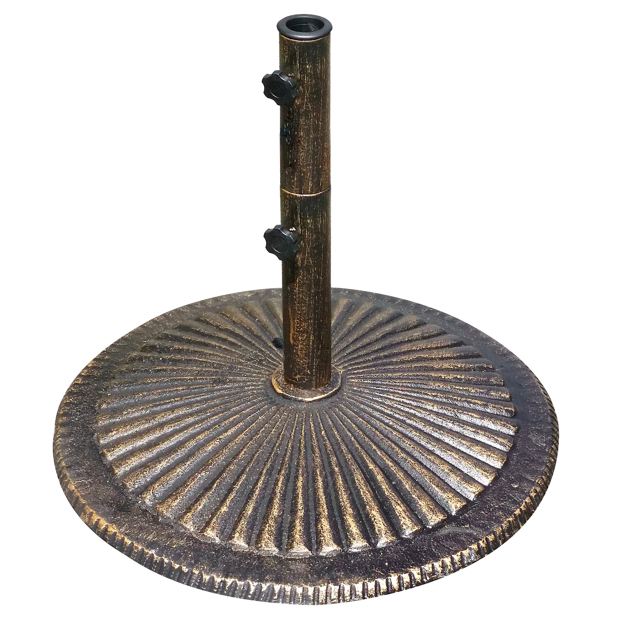 80-lb Classic Bronze Cast Iron Umbrella Base - Heavy Duty Outdoor Patio, Garden, and Poolside Weighted Stand for Market Umbrellas