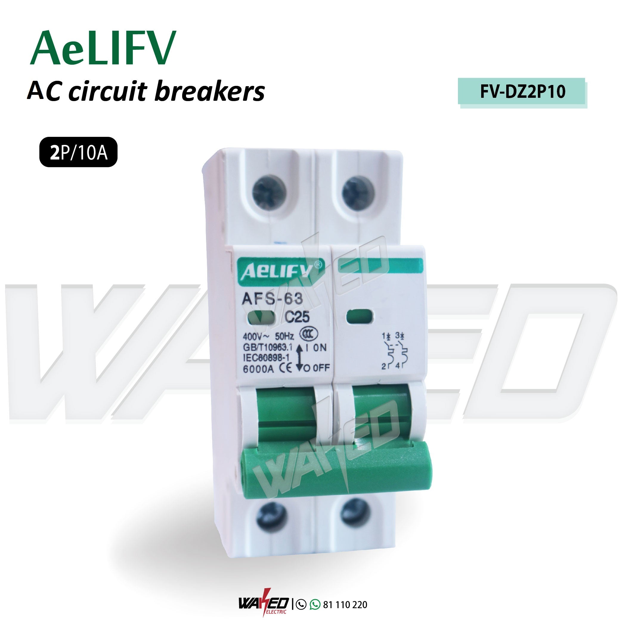 2P AC Circuit Breaker - AELIFV for Home & Industrial Electrical Safety Protection | Use for Power Distribution Panels, HVAC Systems, and Electrical Equipment
