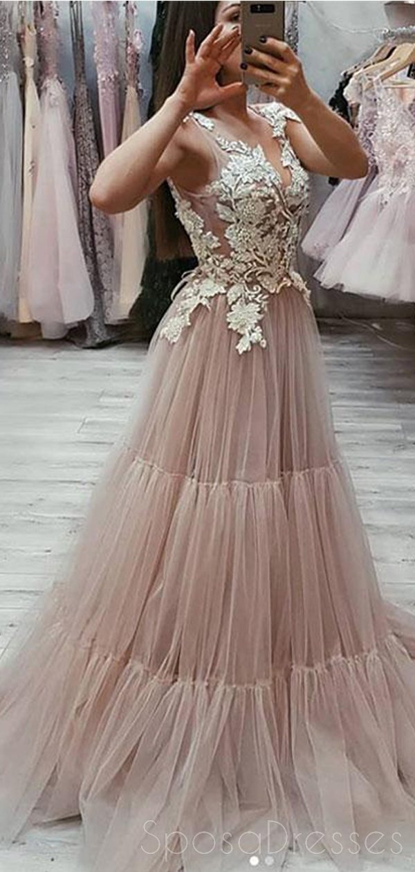Elegant Lace V-Neck See-Through A-Line Long Evening Prom Dress for Women | Sweet 16 Party Gown | Perfect for Formal Events, Homecoming, Quinceañera & Special Occasions