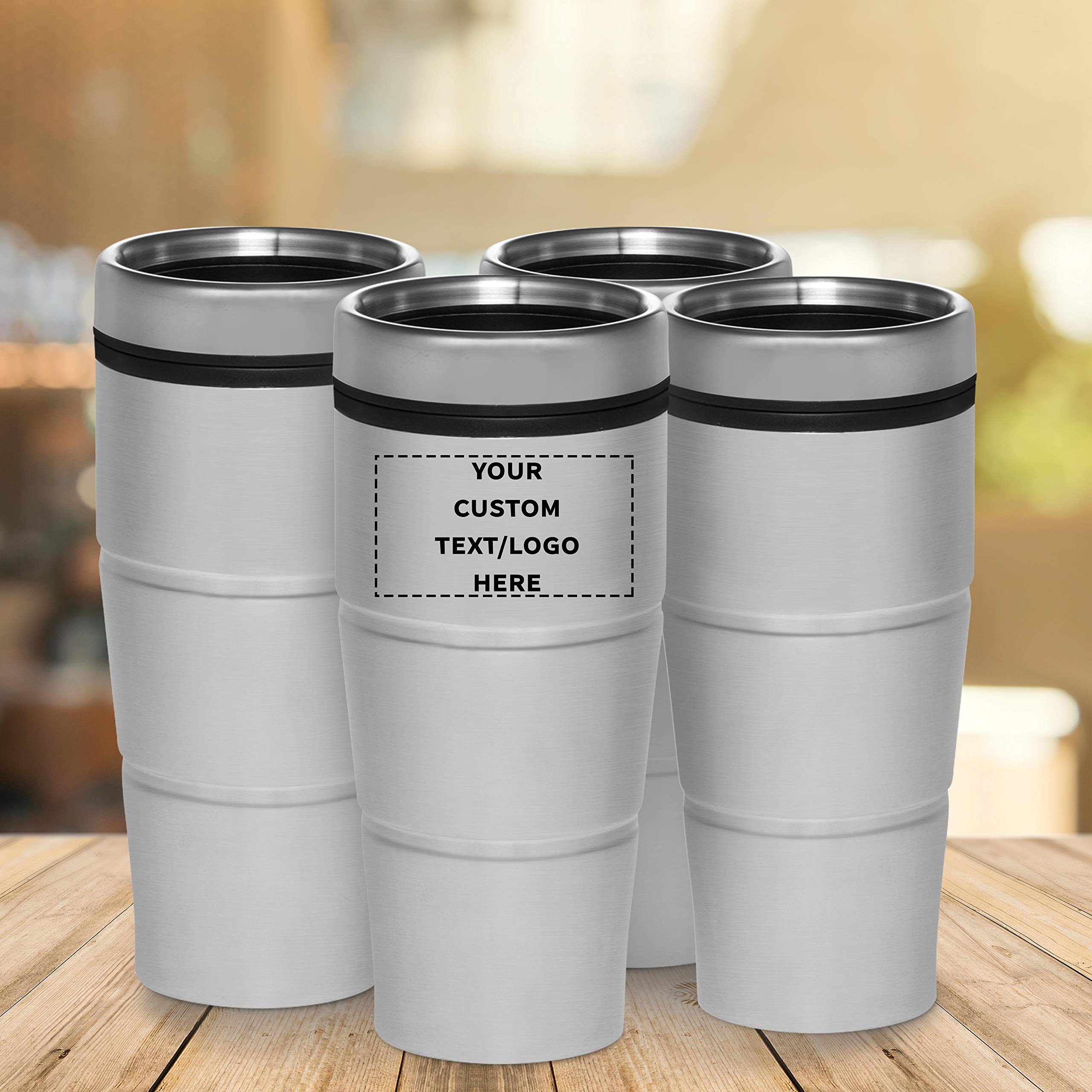 Custom Printed Double Insulated Stainless Steel Tumblers with Logo - Bulk Pack of 50 - Personalized Silver Drinkware for Home, Office, Camping & Travel - Keeps Beverages Hot/Cold for Hours