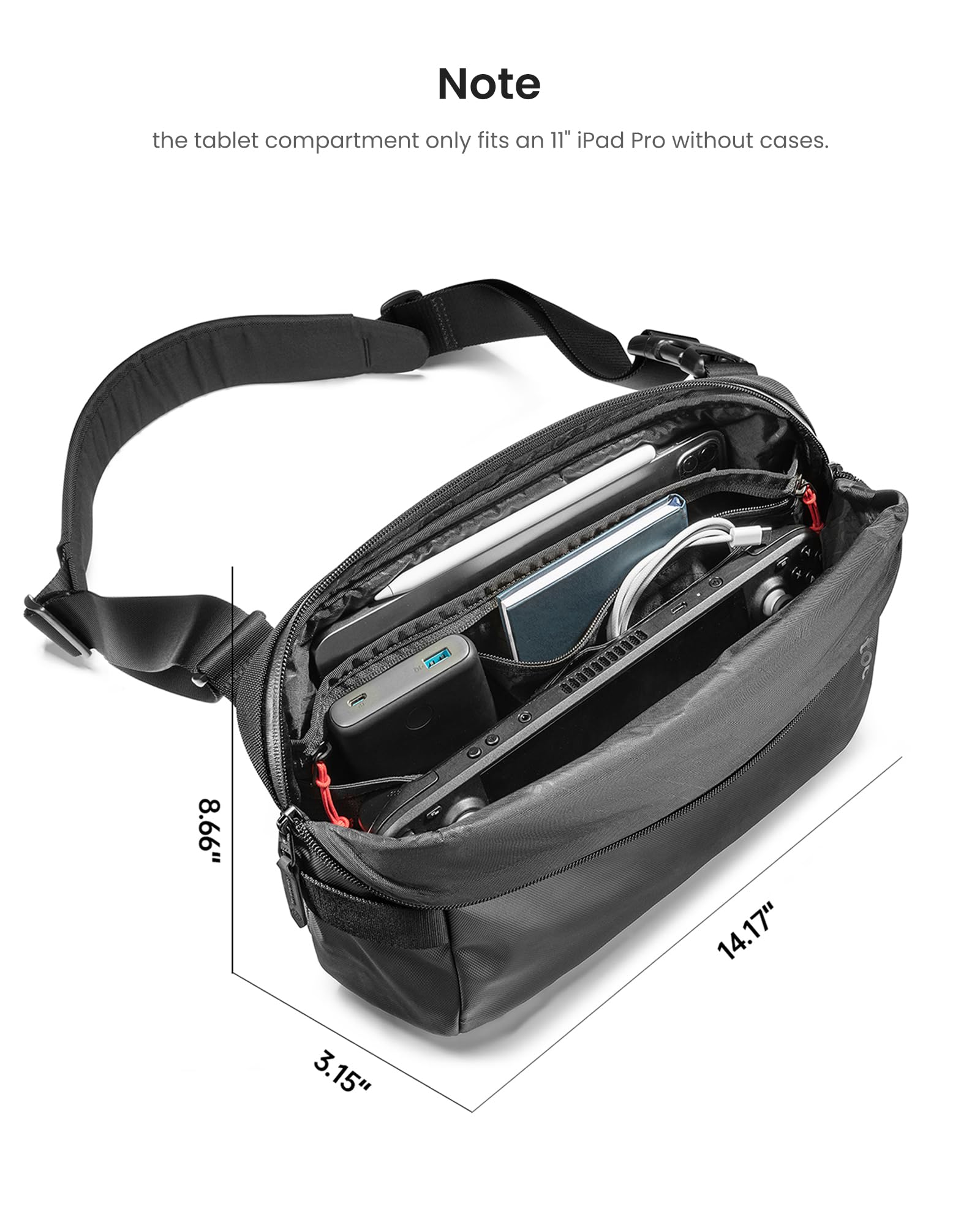 tomtoc 11 Inch iPad Sling Bag - Compatible with 2025 iPad A16, iPad Air M3 & M2, iPad Pro M4, M2 & M1 - Water-Resistant Crossbody Chest Bag for Men & Women - Perfect for EDC, Tactical Use, Travel, Work, Gym & Sports