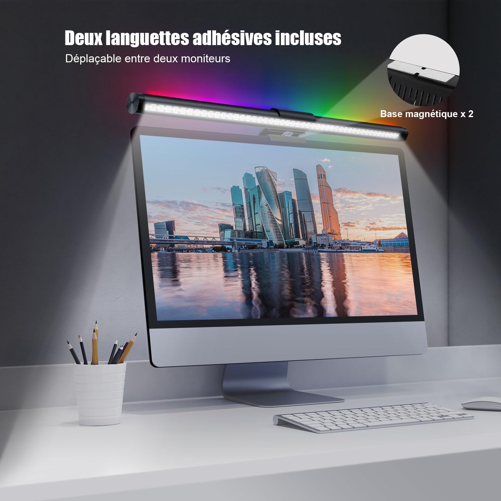Logtronik USB RGB LED Desk Lamp with 5 Color Temperatures - Dual Light Bar, Anti-Glare, Touch Dimming Control for Office, Study & Reading | Perfect for Home, Work & Gaming Setup
