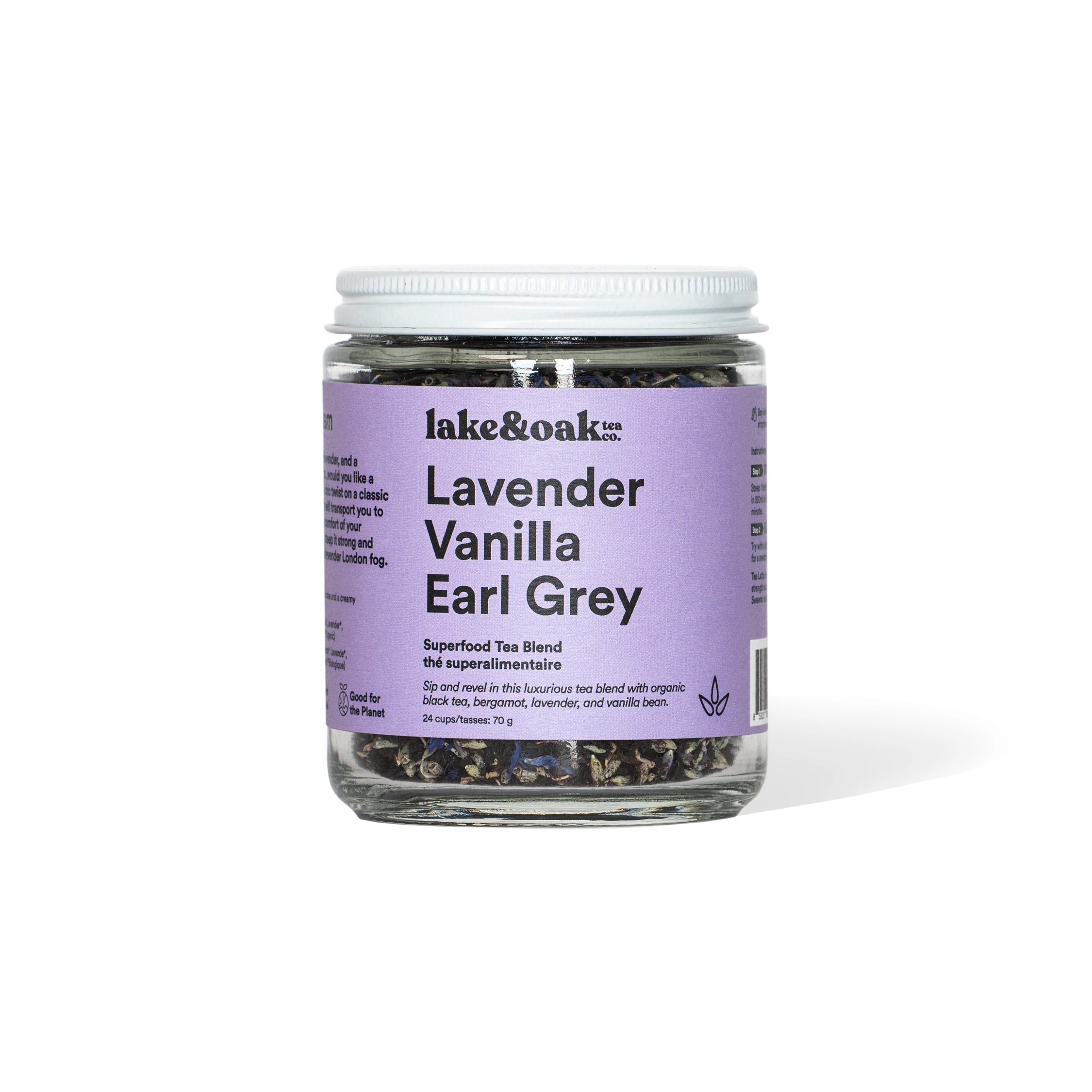 LAKE & OAK Lavender Vanilla Earl Grey Superfood Tea Blend - Organic Herbal Tea for Relaxation & Wellness - Perfect for Afternoon Tea, Stress Relief & Gift Giving