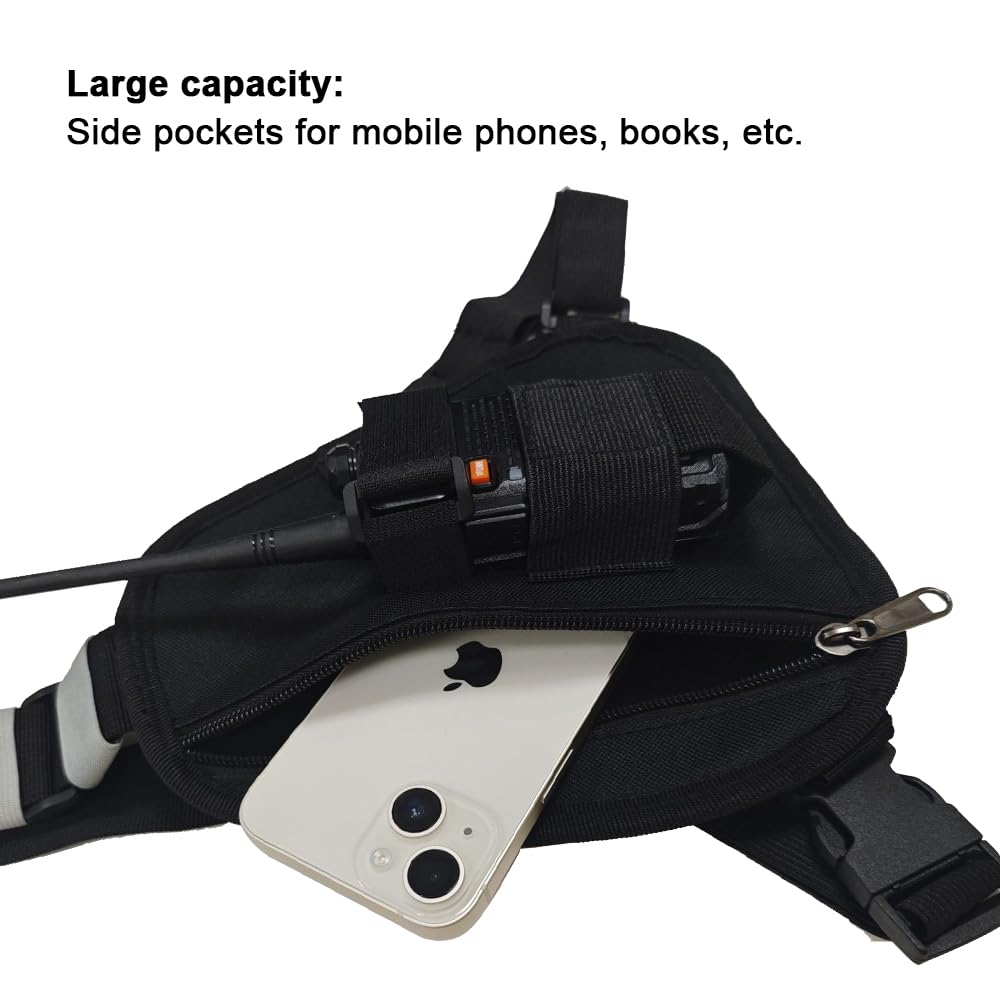 Universal Radio Chest Harness - Adjustable Shoulder Strap Walkie Talkie Pouch for Baofeng UV5R, Motorola EP450, Retevis - Tactical Radio Holster for Outdoor, Hiking, Construction & Security Use