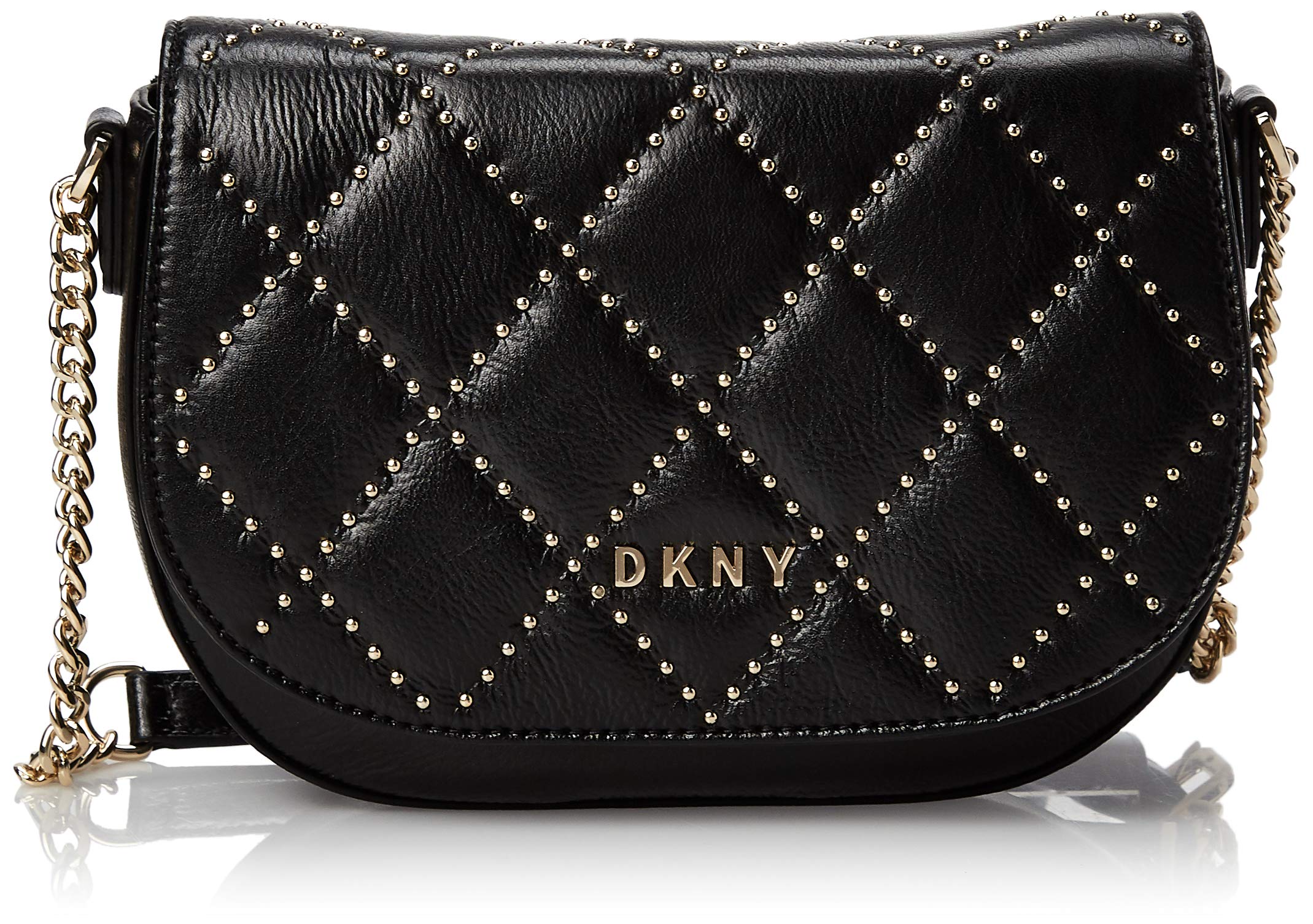 DKNY Sofia Studded Leather Small Saddle Bag Crossbody Purse for Women - Black | Stylish Shoulder Bag for Work, Date Night & Travel Accessories