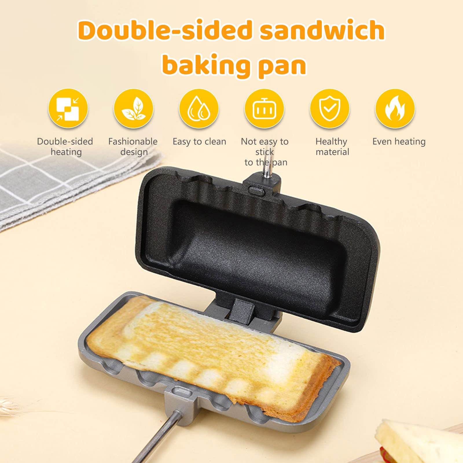 Longzhuo Double-Sided Non-Stick Sandwich Maker - Removable Grill Pan for Grilled Cheese, Pancakes, Omelets & Hot Dogs | Perfect for Breakfast, Camping & Quick Meals